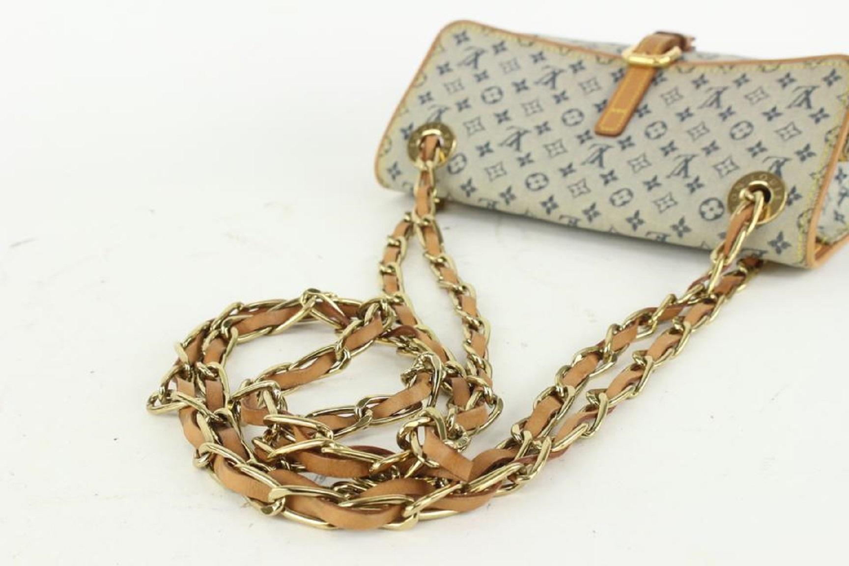 Louis Vuitton Grey x Navy Monogram Mini Lin Camille Crossbody Chain Flap Bag  In Good Condition In Dix hills, NY
