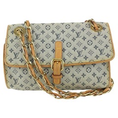 Louis Vuitton Grey x Navy Monogram Mini Lin Camille Crossbody Chain Flap Bag 