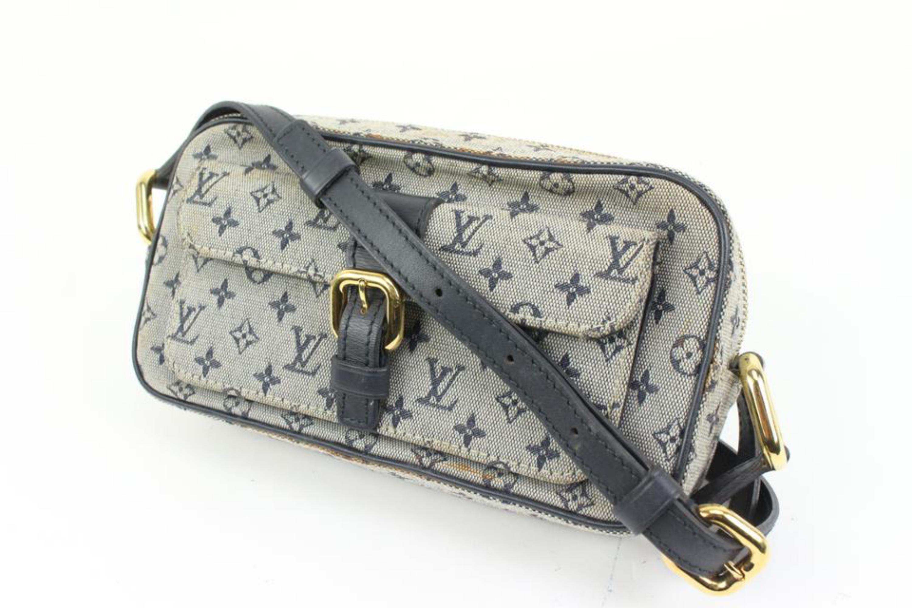 Gray Louis Vuitton Grey x Navy Monogram Mini Lin Juliette MM Crossbody Bag 83lz418s For Sale