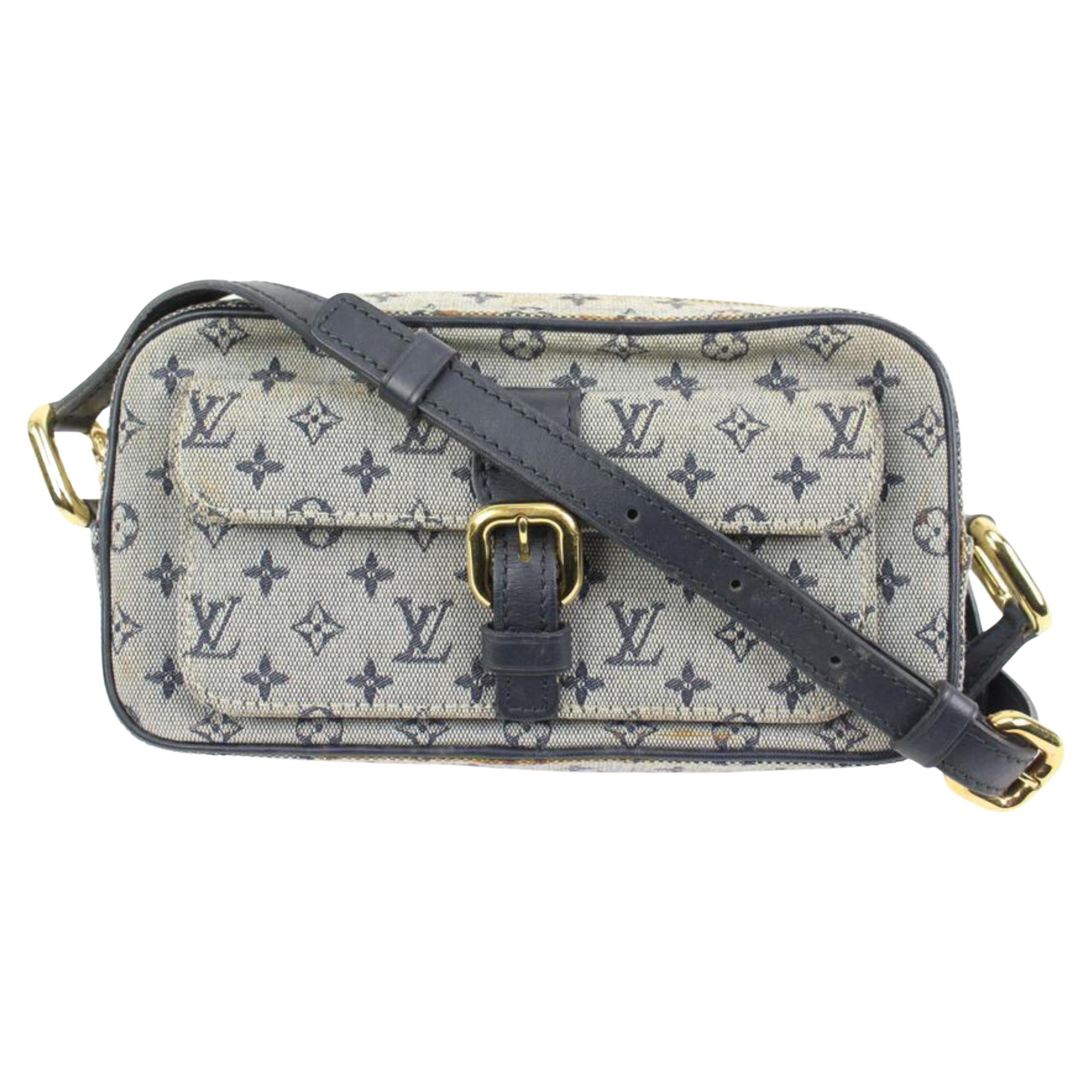 Louis Vuitton Grey x Navy Monogram Mini Lin Juliette MM Crossbody Bag 83lz418s For Sale