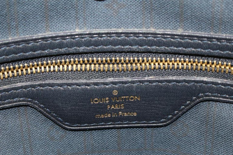Louis Vuitton Grey x Navy Monogram Mini Lin Neverfull MM Tote Bag