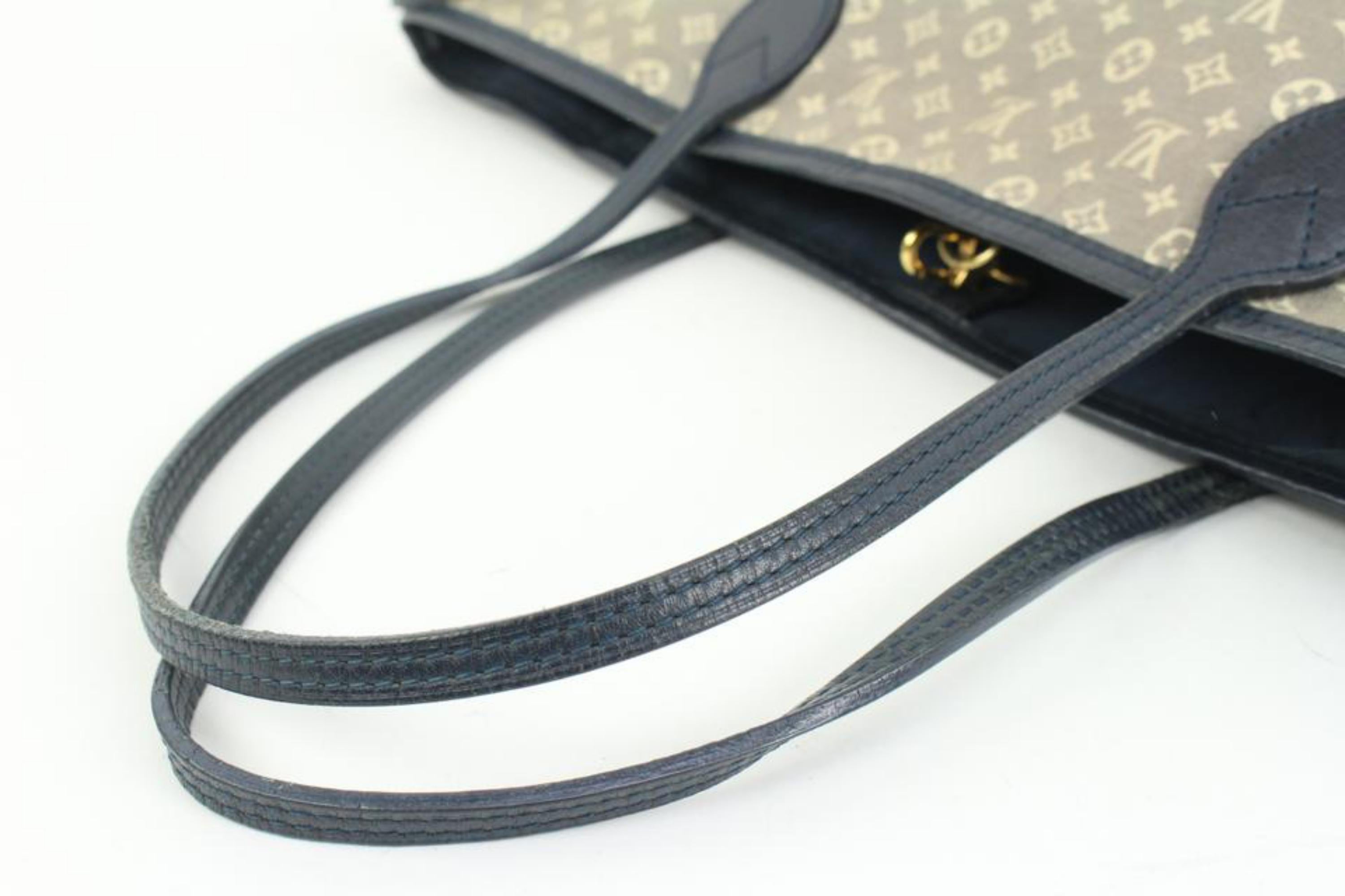 Gray Louis Vuitton Grey x Navy Monogram Mini Lin Neverfull MM Tote Bag 77lk328s For Sale