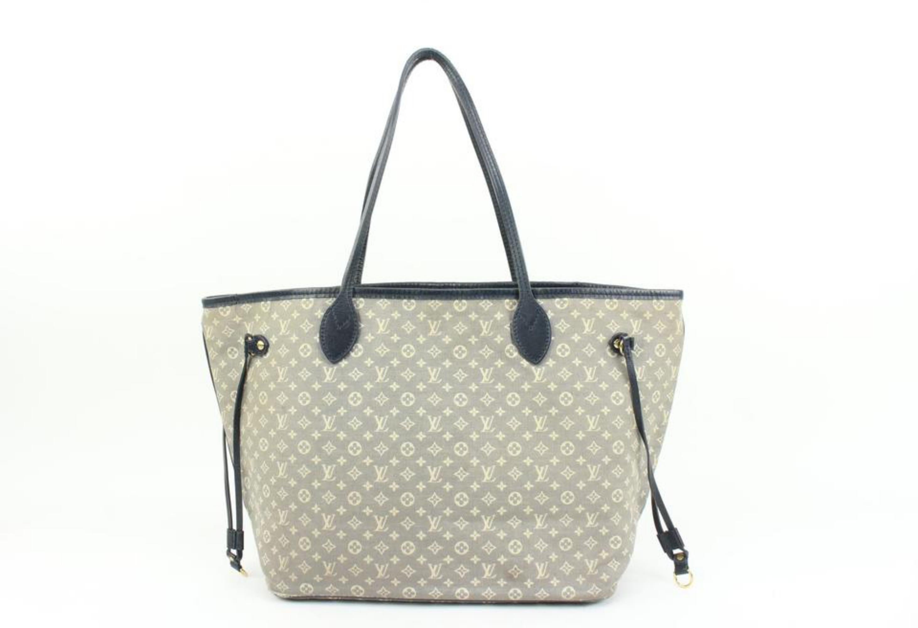 Louis Vuitton Grey x Navy Monogram Mini Lin Neverfull MM Tote Bag 77lk328s In Good Condition For Sale In Dix hills, NY