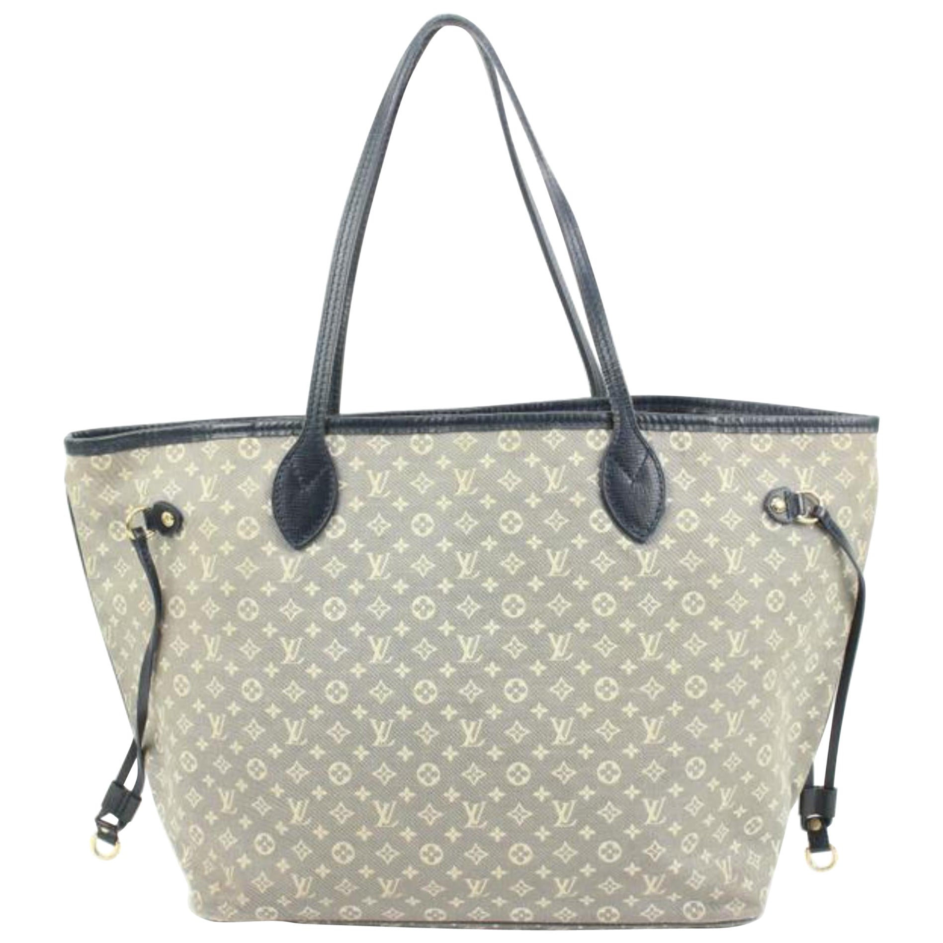 Louis Vuitton Grau x Marineblau Monogramm Mini Lin Neverfull MM Tragetasche 77lk328s