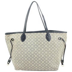 Louis Vuitton Grau x Marineblau Monogramm Mini Lin Neverfull MM Tragetasche 77lk328s