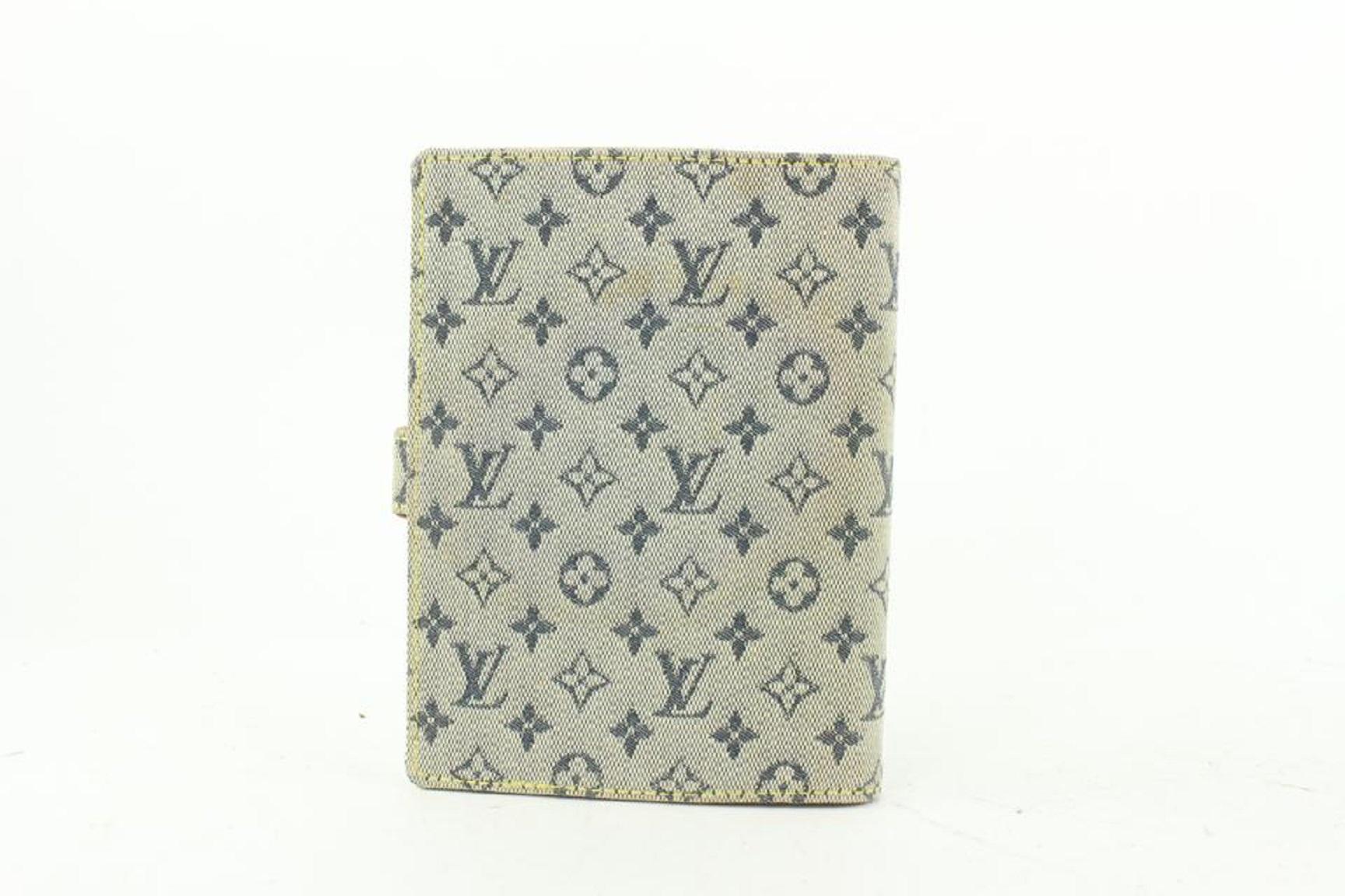 Louis Vuitton Grey x Navy Monogram Mini Lin Small Ring Agenda PM Diary Cover  For Sale 1