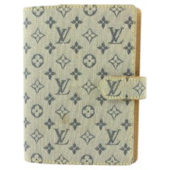 Louis Vuitton Grey x Navy Monogram Mini Lin Small Ring Agenda PM Diary Cover 