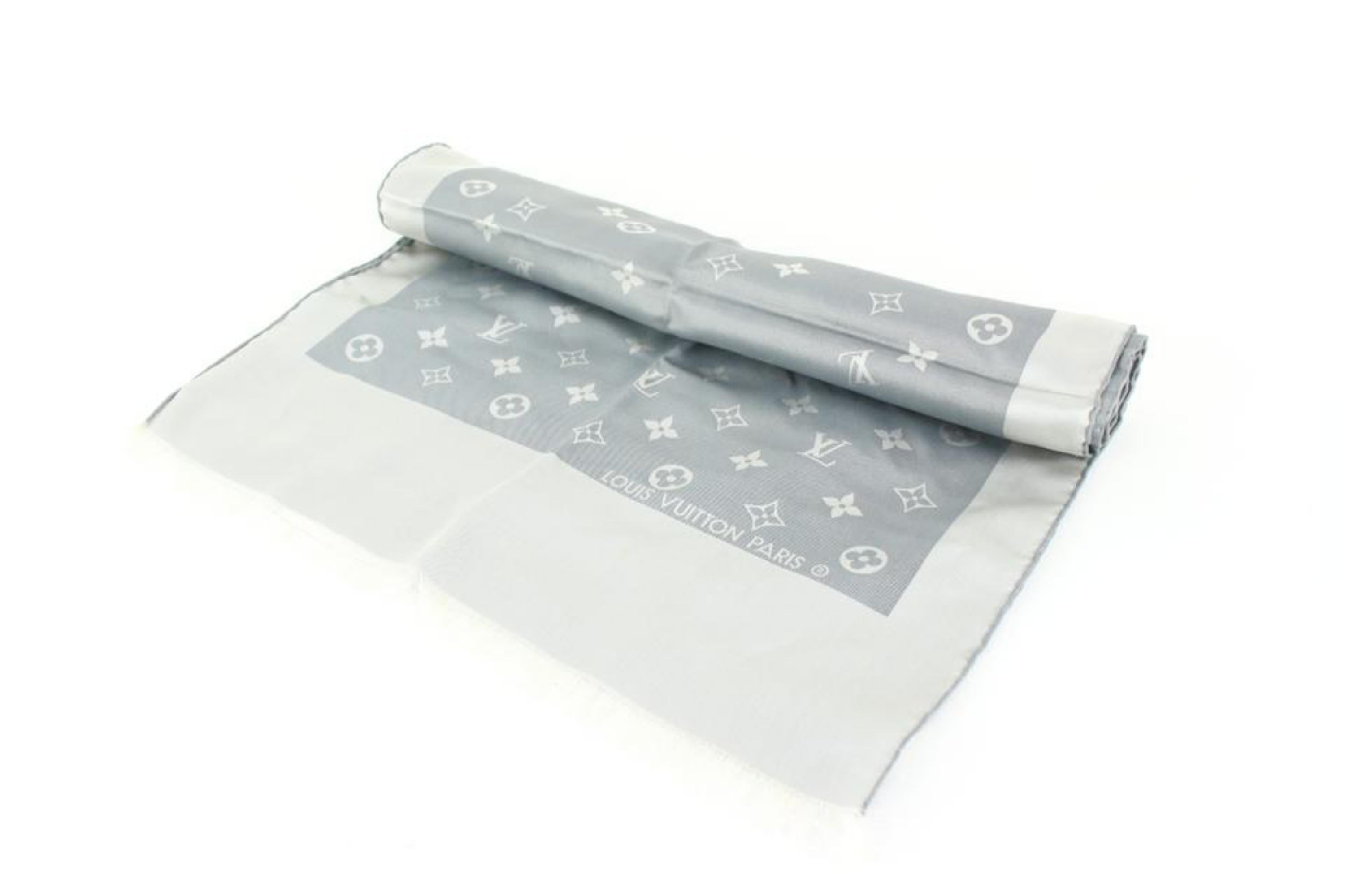 Louis Vuitton Grey x Silver Monogram Silk Scarf Long 34lz510s For Sale 5