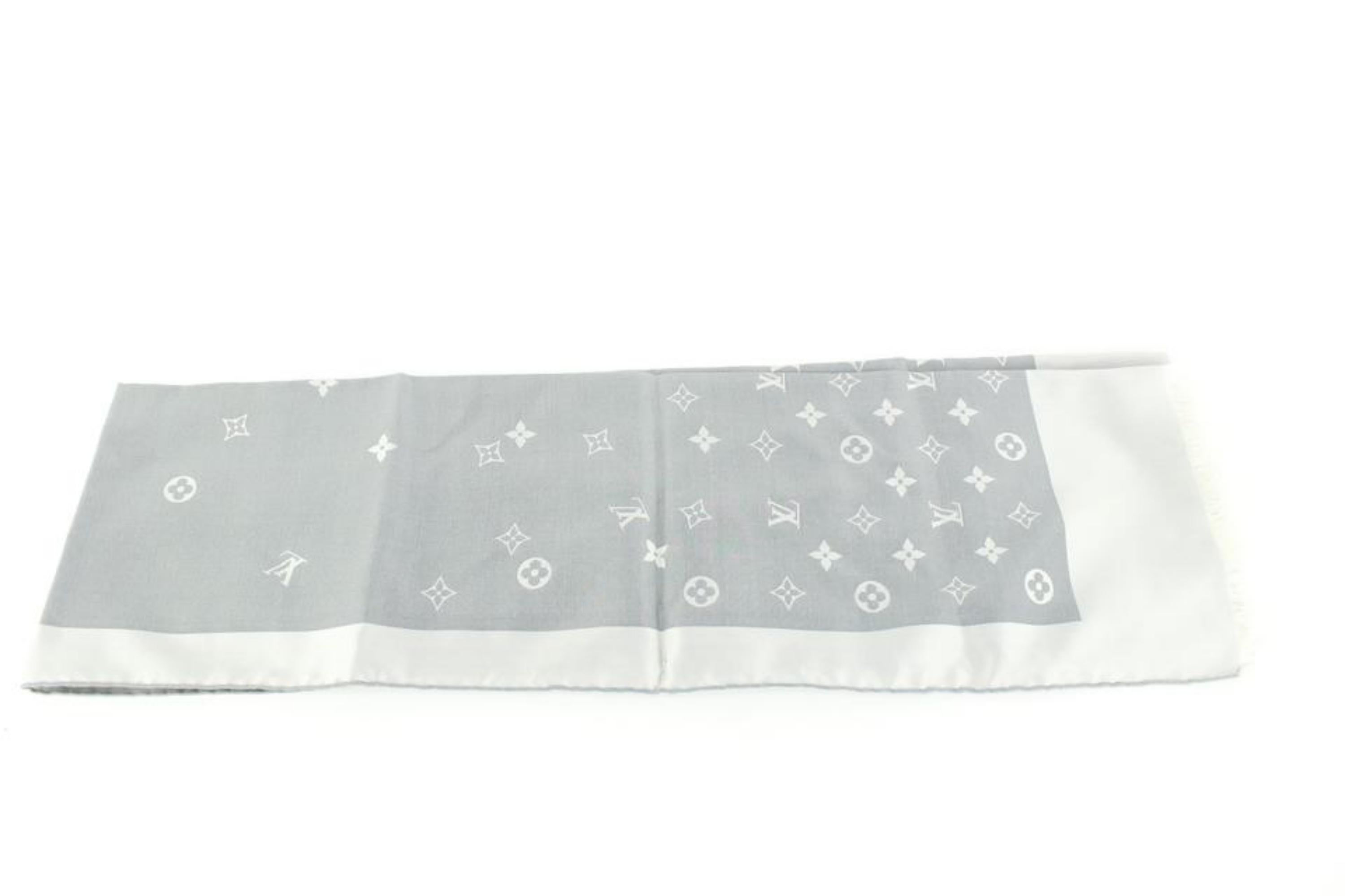 Women's Louis Vuitton Grey x Silver Monogram Silk Scarf Long 34lz510s For Sale