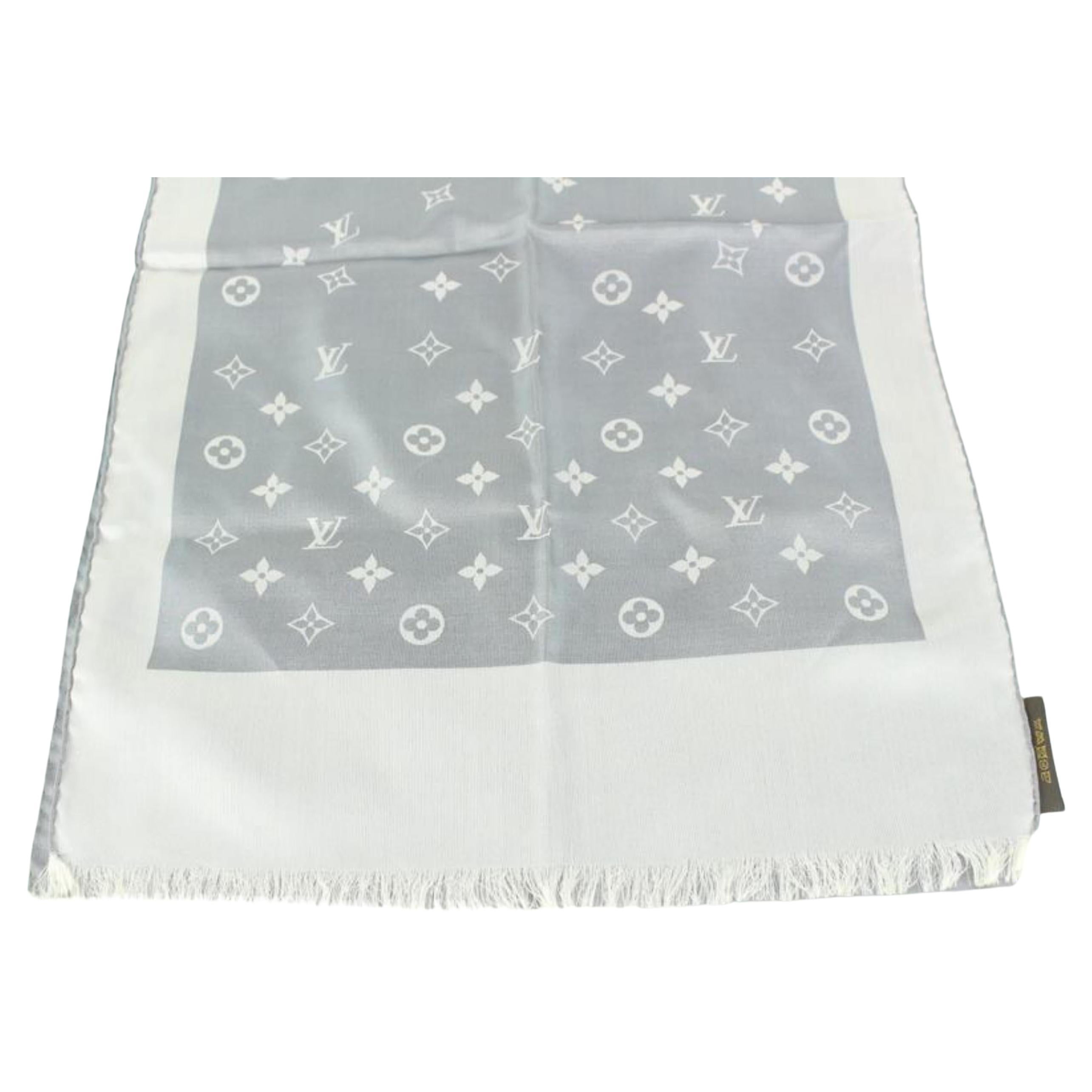 Louis Vuitton Grey x Silver Monogram Silk Scarf Long 34lz510s For Sale