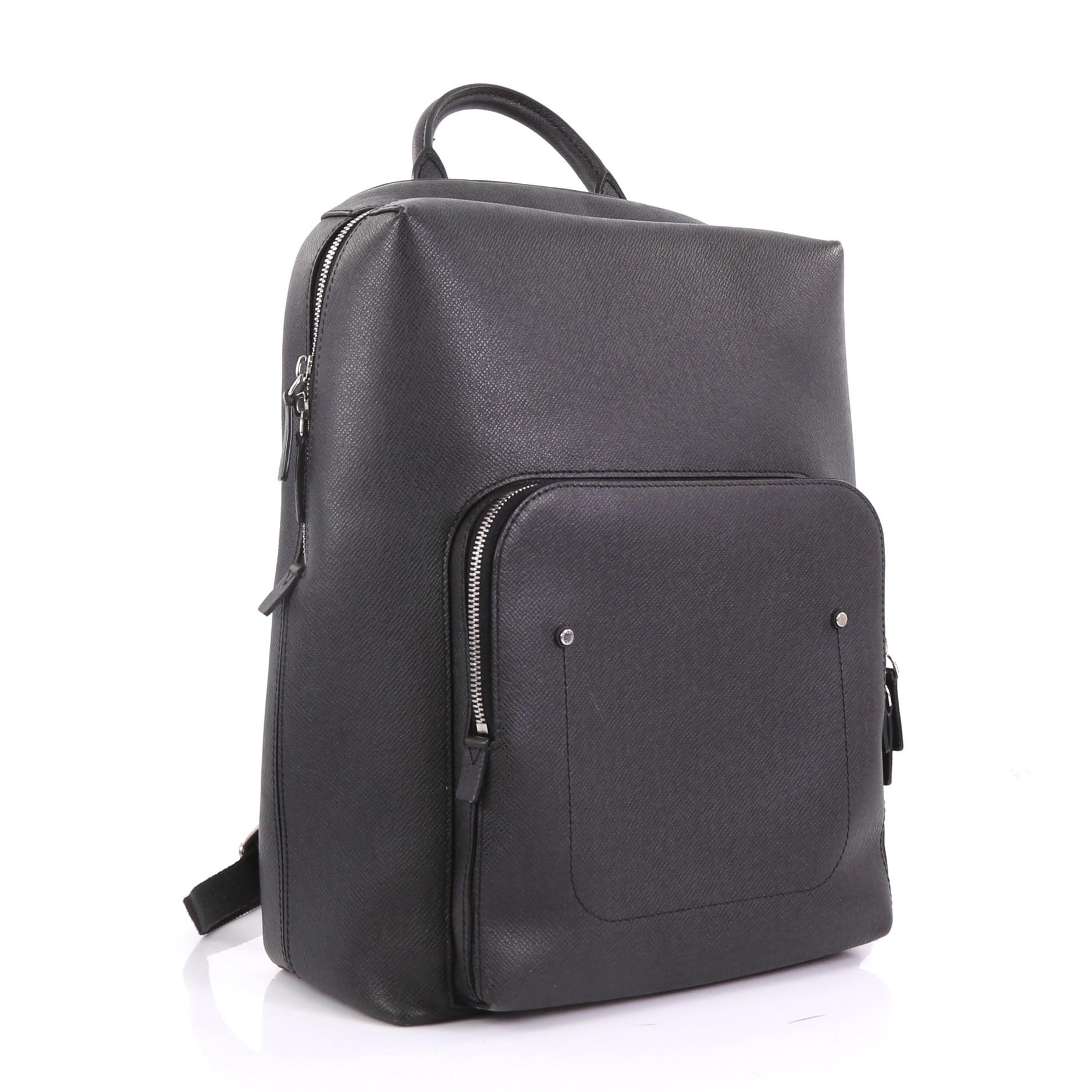 Black Louis Vuitton Grigori Backpack Taiga Leather