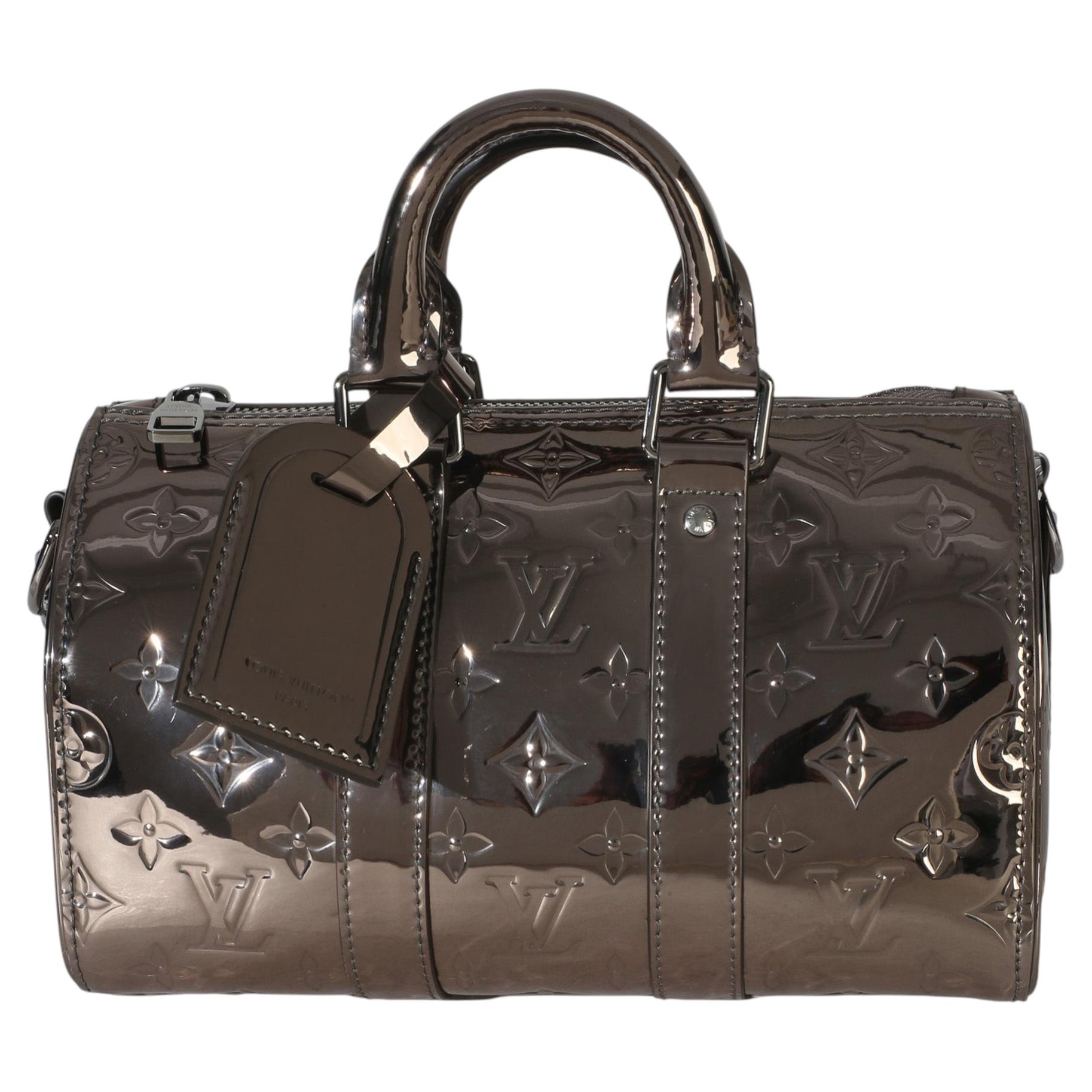 Louis Vuitton Gunmetal Mirror Monogram Heritage Keepall Bandouliere 25