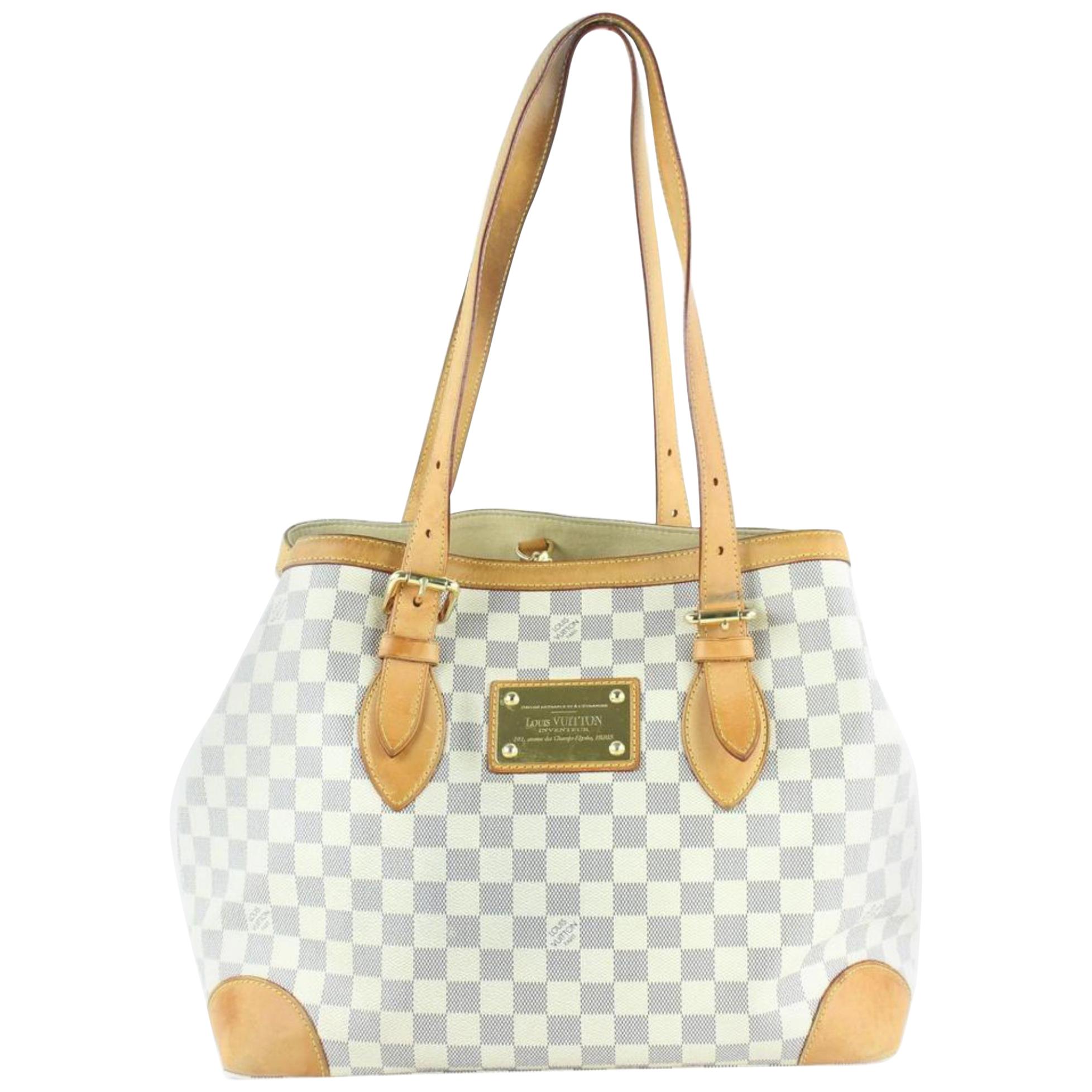 Louis Vuitton Hampstead  Mm Tote 233002 White Coated Canvas Shoulder Bag For Sale