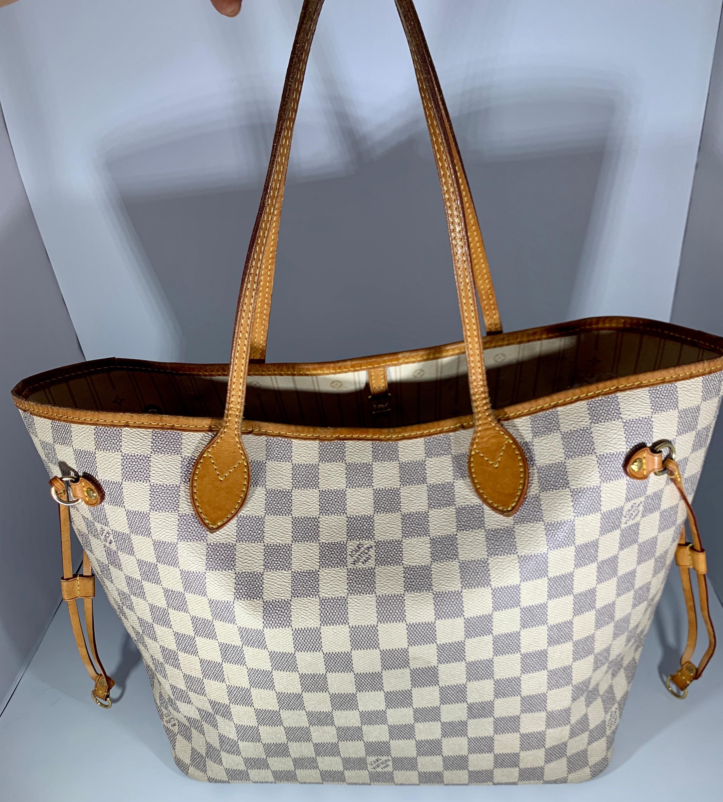 Louis Vuitton Hand Bag Neverfull MM Tote Bag - Whites Damier Azur 