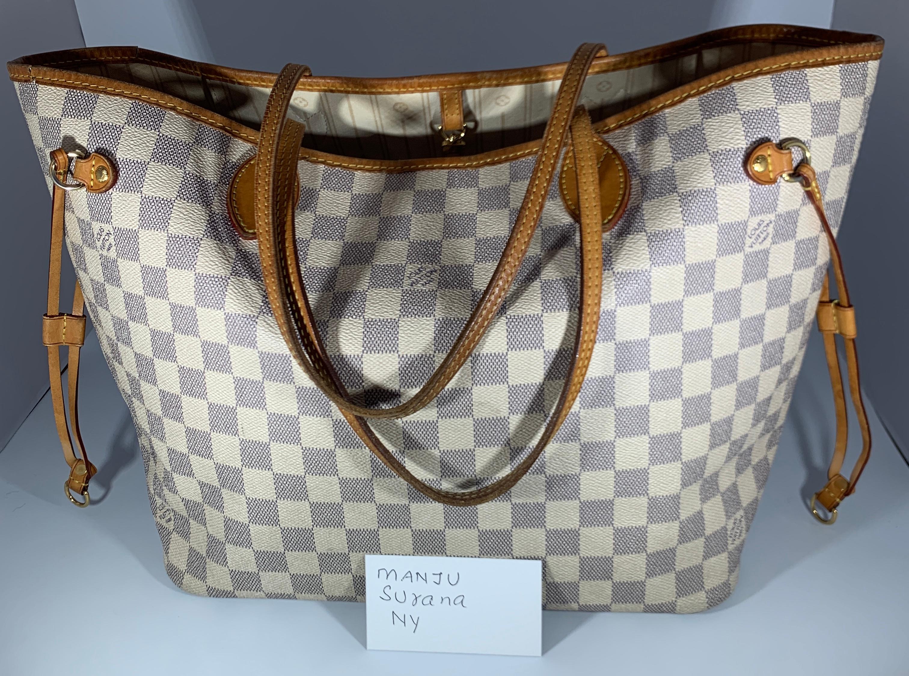 Louis Vuitton Handtasche Neverfull MM Tote Bag - Weiß  Azur SA 2151, Damier Azur  (Beige)