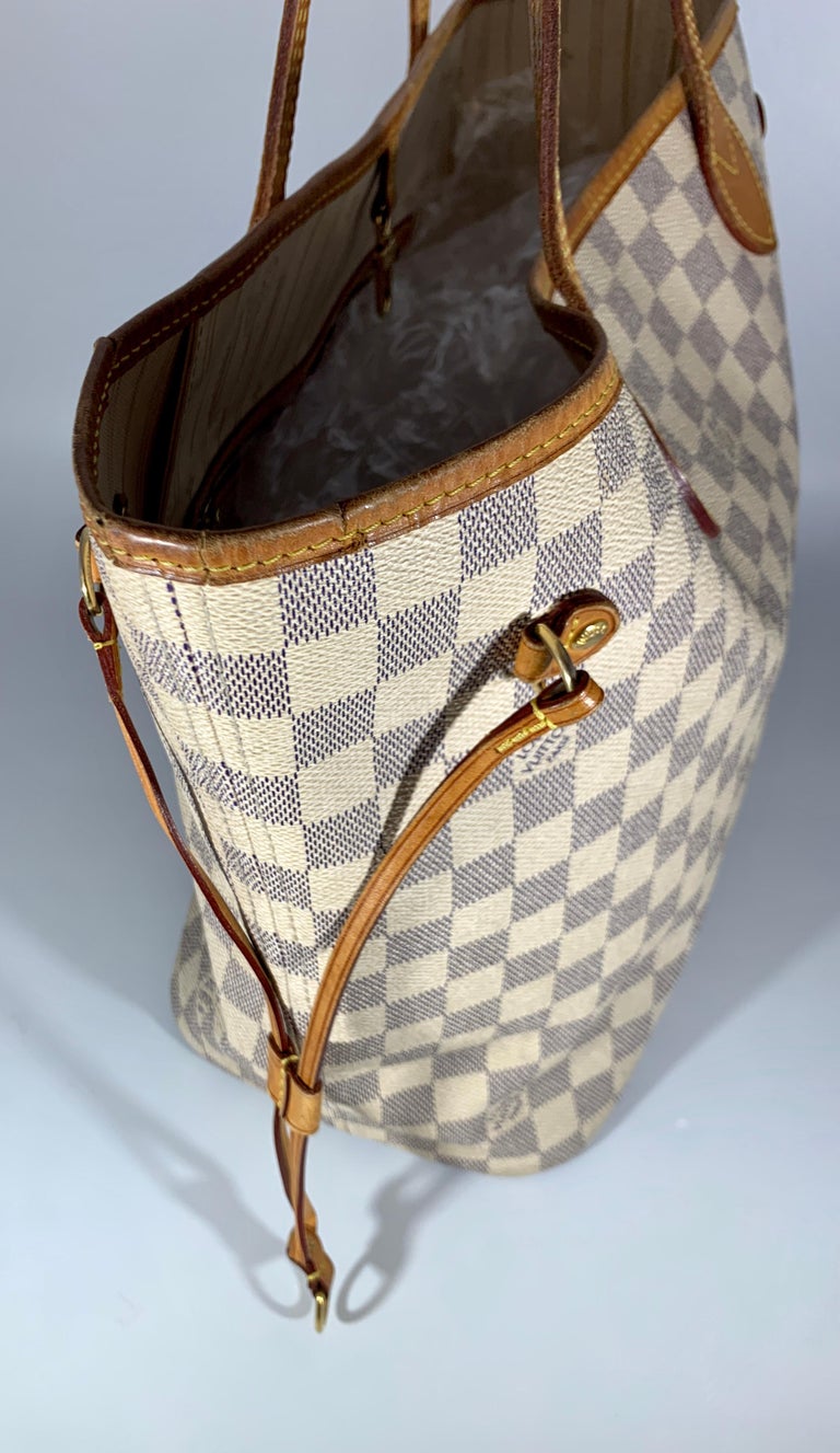 Louis Vuitton Hand Bag Neverfull MM Tote Bag Whites Damier Azur SA