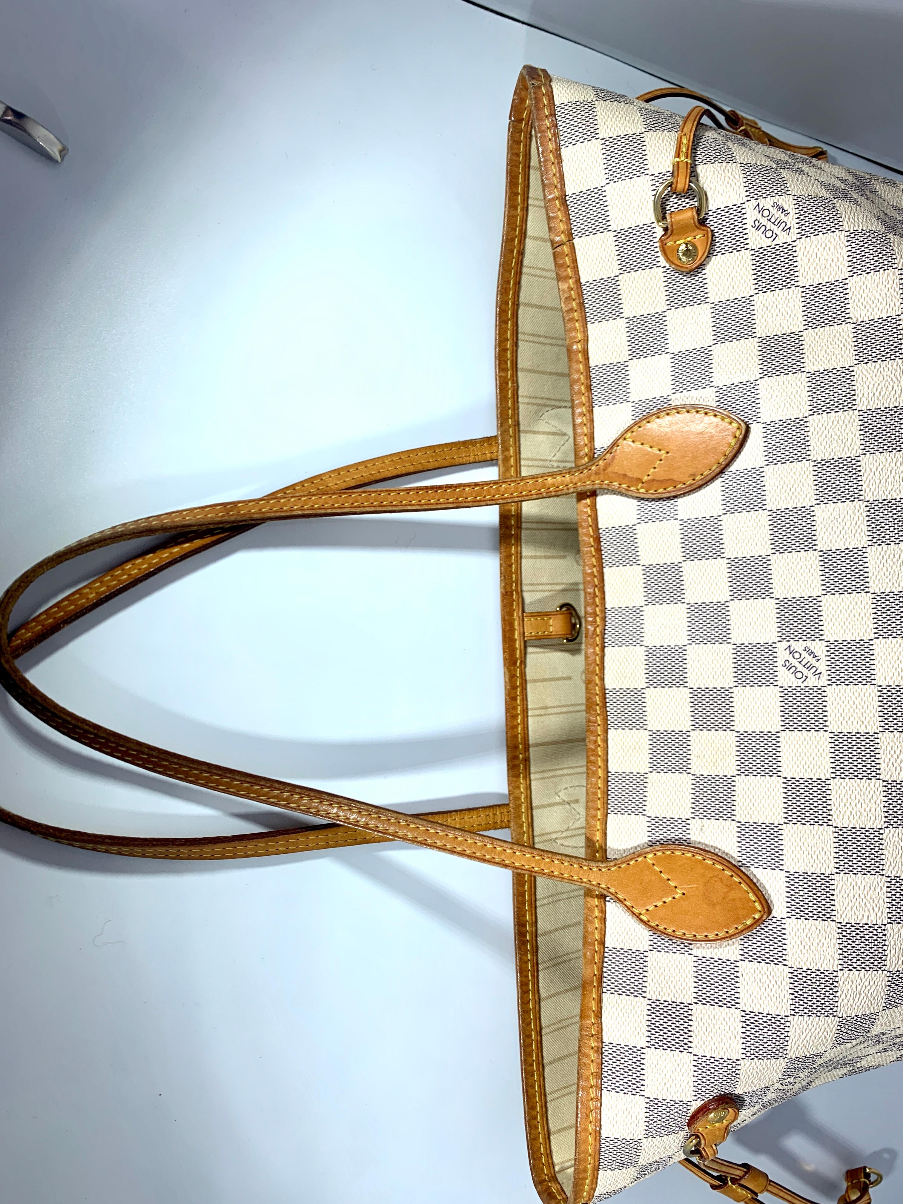 Beige Louis Vuitton Hand Bag Neverfull MM Tote Bag - Whites  Damier Azur SA 2151 