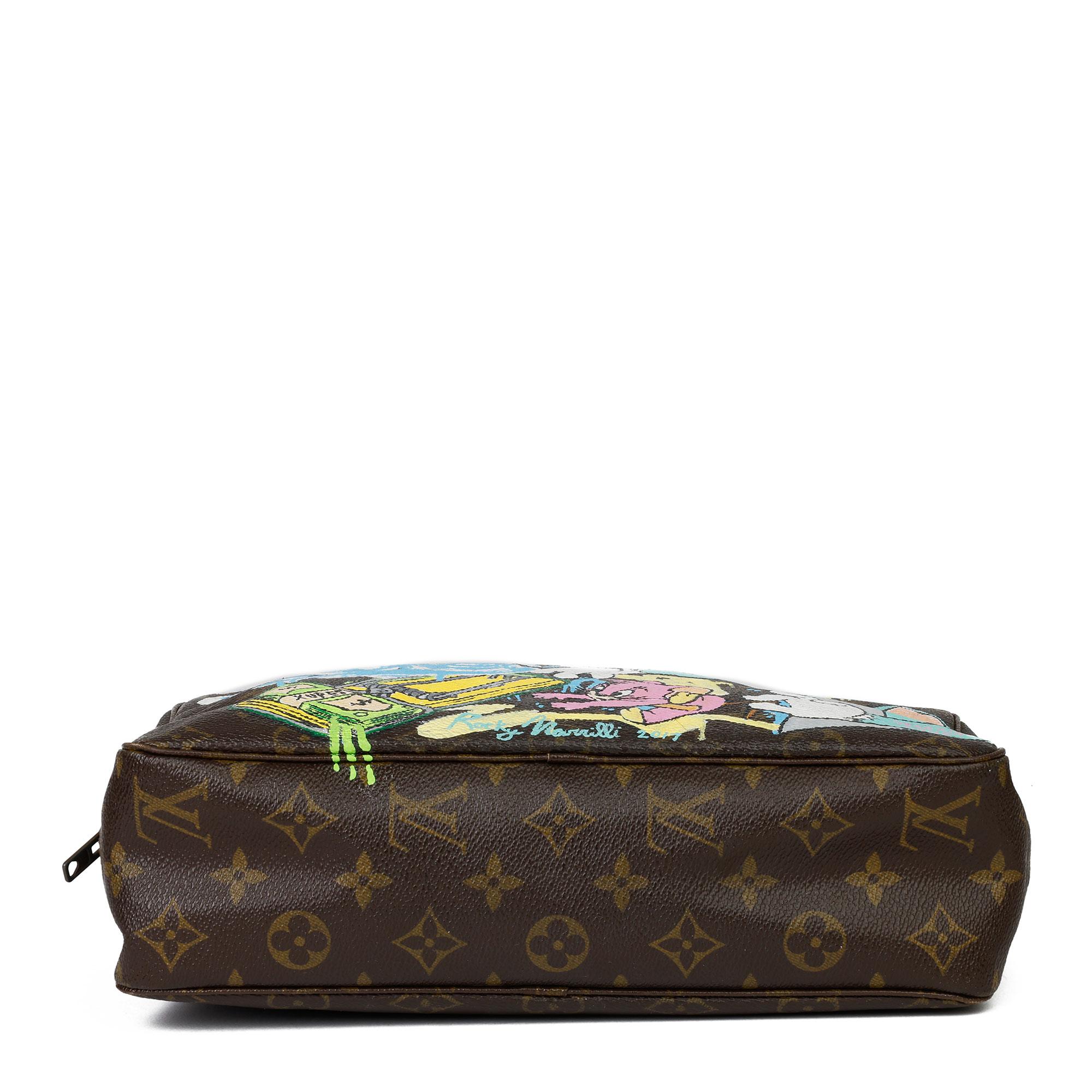 LOUIS VUITTON
Hand-painted 'Get This Money' X Year Zero London Toiletry Pouch

Xupes Reference: CB327
Serial Number: 833
Age (Circa): 1983
Authenticity Details: Date Stamp (Made in France)
Gender: Ladies
Type: Travel, Accessory

Colour: Multi