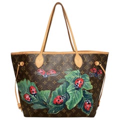 Used Louis Vuitton Hand Painted Ladybug Neverfull MM Tote