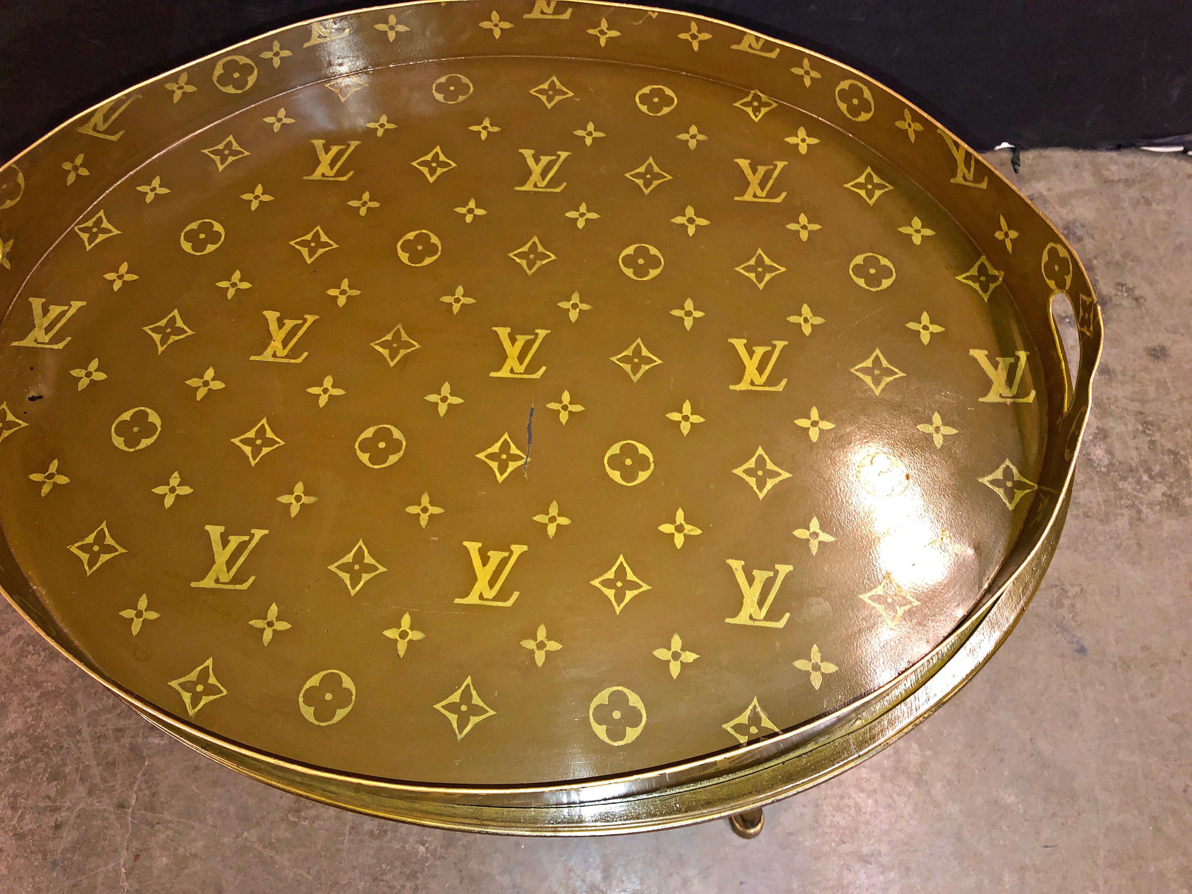 English Louis Vuitton Hand Painted Tray on Stand