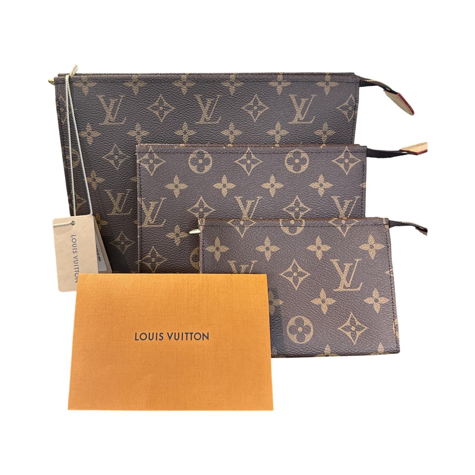 The Louis Vuitton 3 Set Toilet Bag is a luxurious and practical travel accessory that embodies the brand's commitment to elegance and functionality. This set includes three distinct-sized bags designed to store and organize toiletries. The smaller