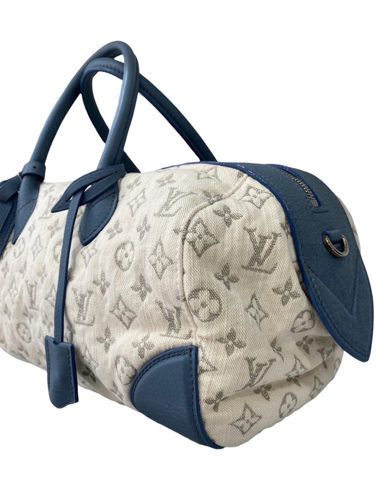 Beige Louis Vuitton Handbag Blue White  For Sale