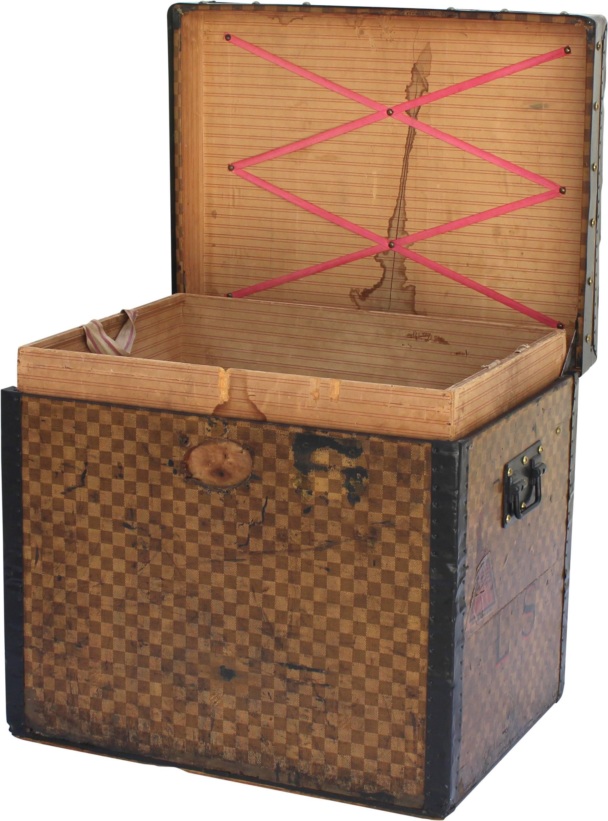 American Colonial Louis Vuitton Hat Trunk with LS Initials For Sale