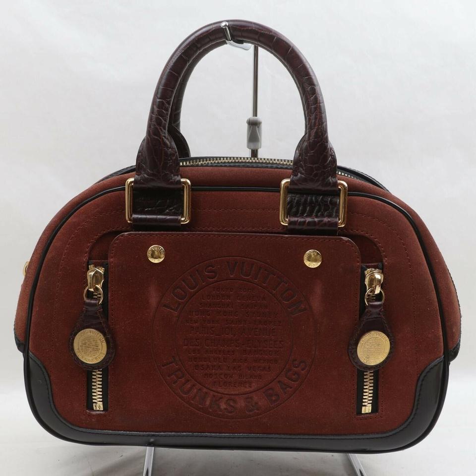 Women's Louis Vuitton Havane Brown Suede Stamped Trunk PM Boston Speedy Bag 863005