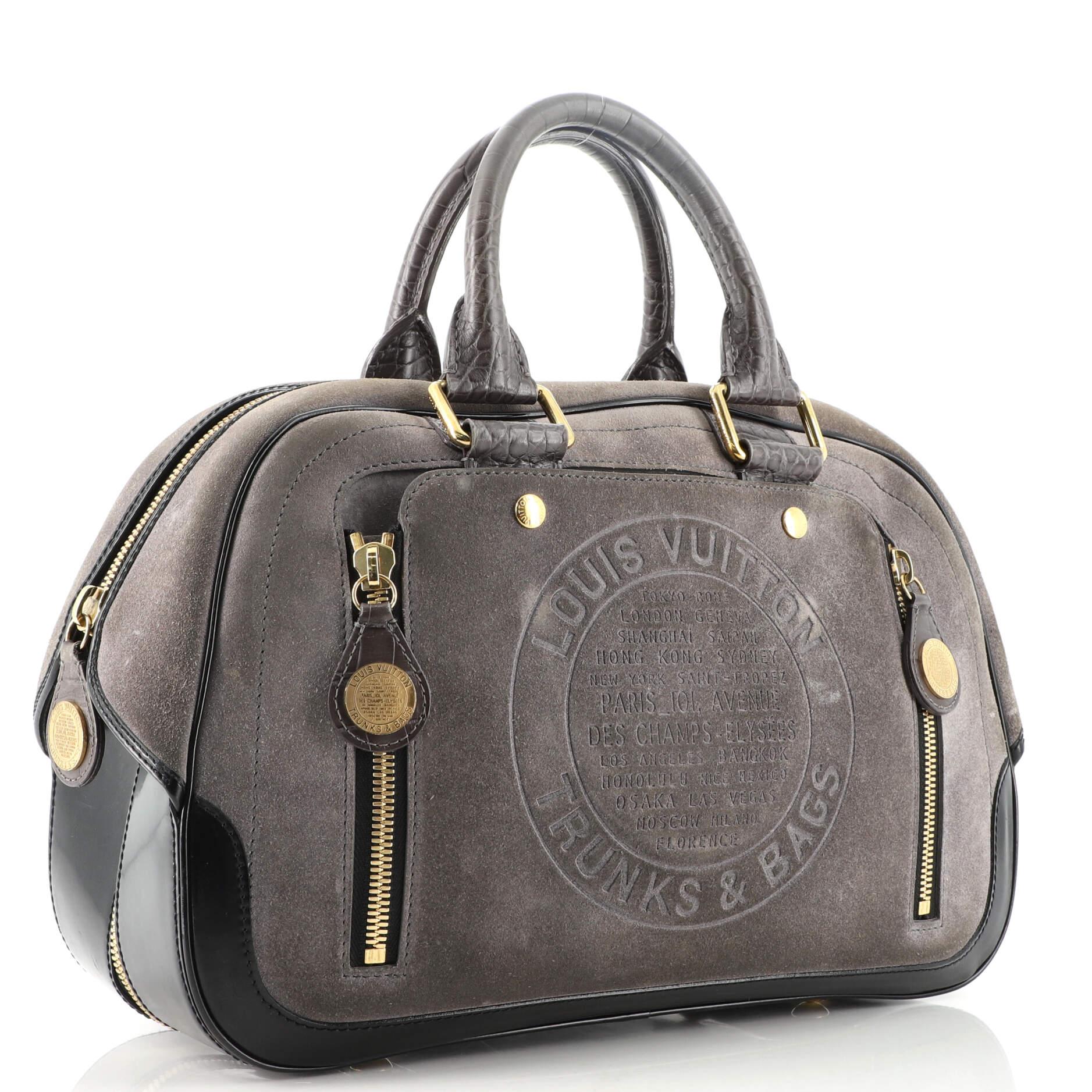 Gray Louis Vuitton Havane Stamped Trunk Bowler Bag Suede PM