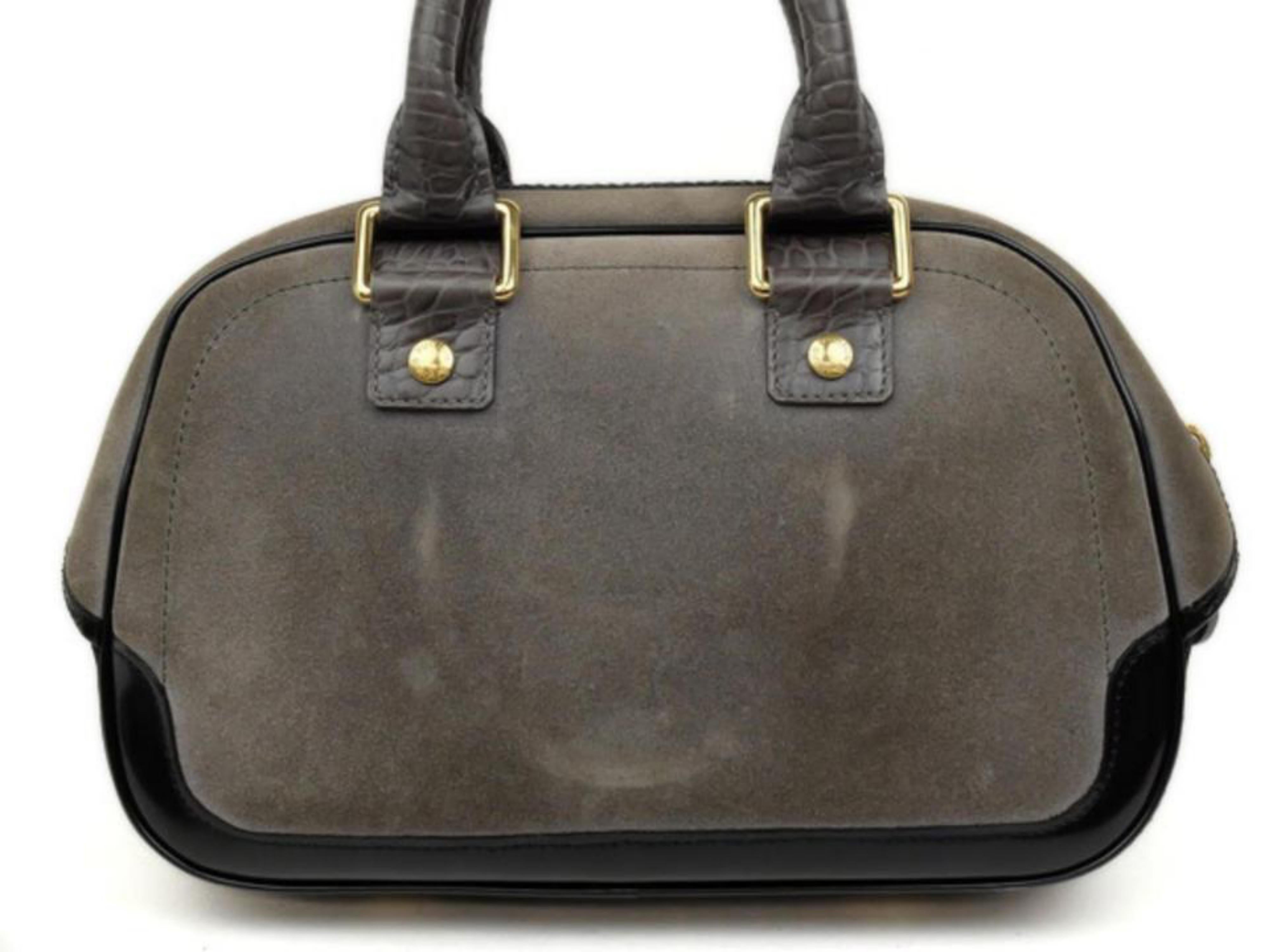 Louis Vuitton Havane Stamped Trunk Bowler Pm 224705 Gray Suede Leather Satchel For Sale 4