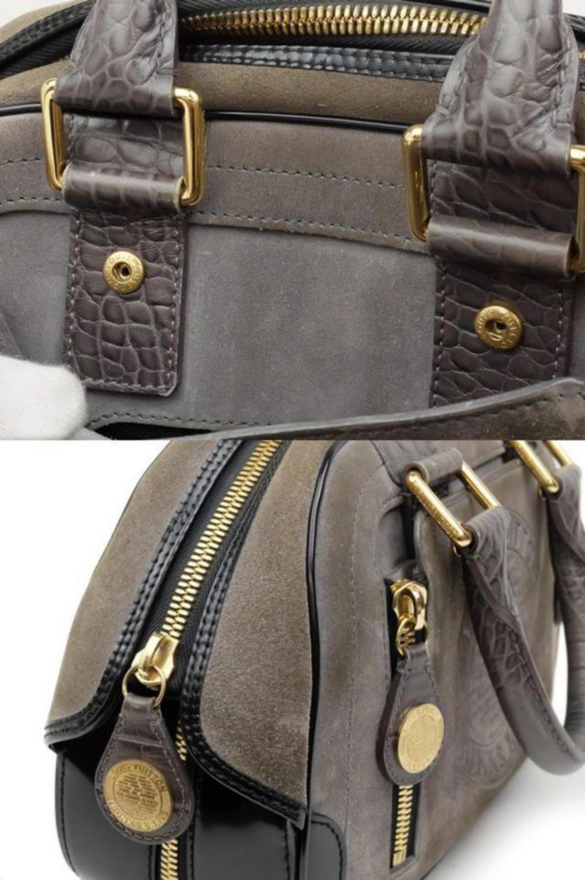 Louis Vuitton Havane Stamped Trunk Bowler Pm 224705 Gray Suede Leather Satchel For Sale 5