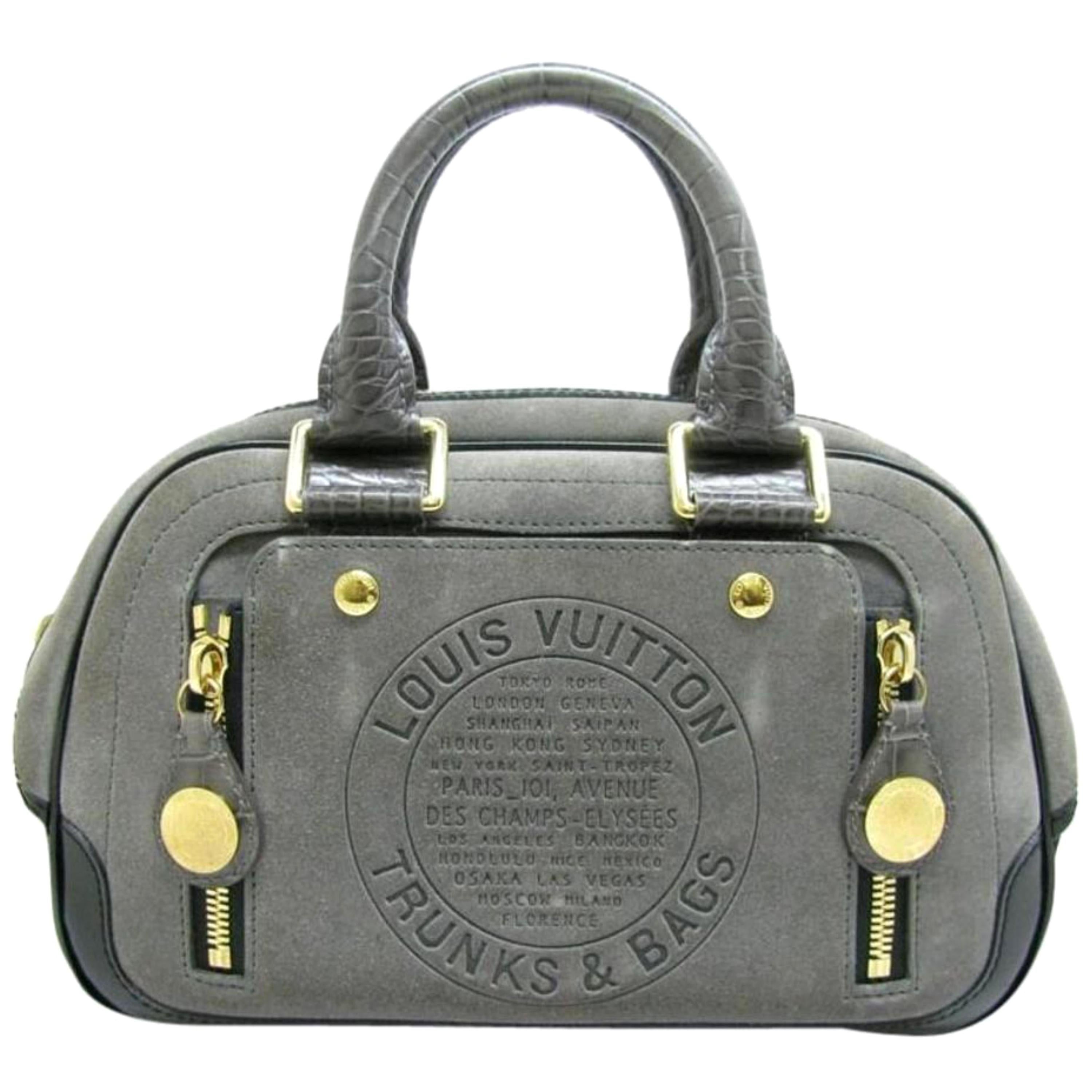 Louis Vuitton Havane Stamped Trunk Bowler Pm 224705 Gray Suede Leather Satchel For Sale