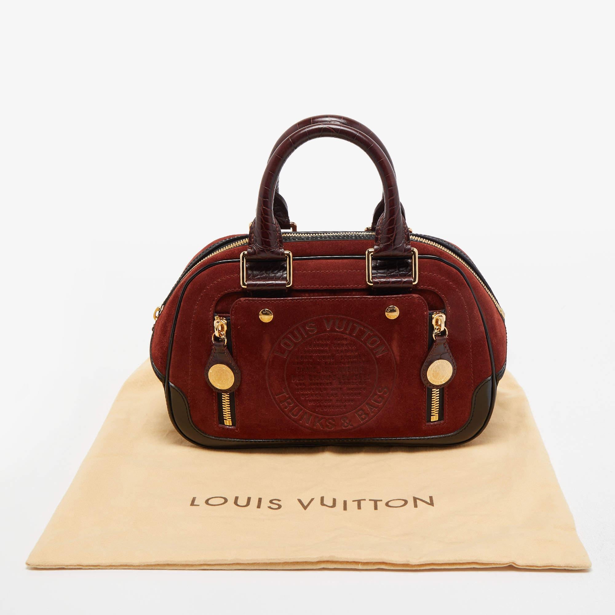 Louis Vuitton Havane Suede and Leather Stamped Trunk Bowler PM Bag 7