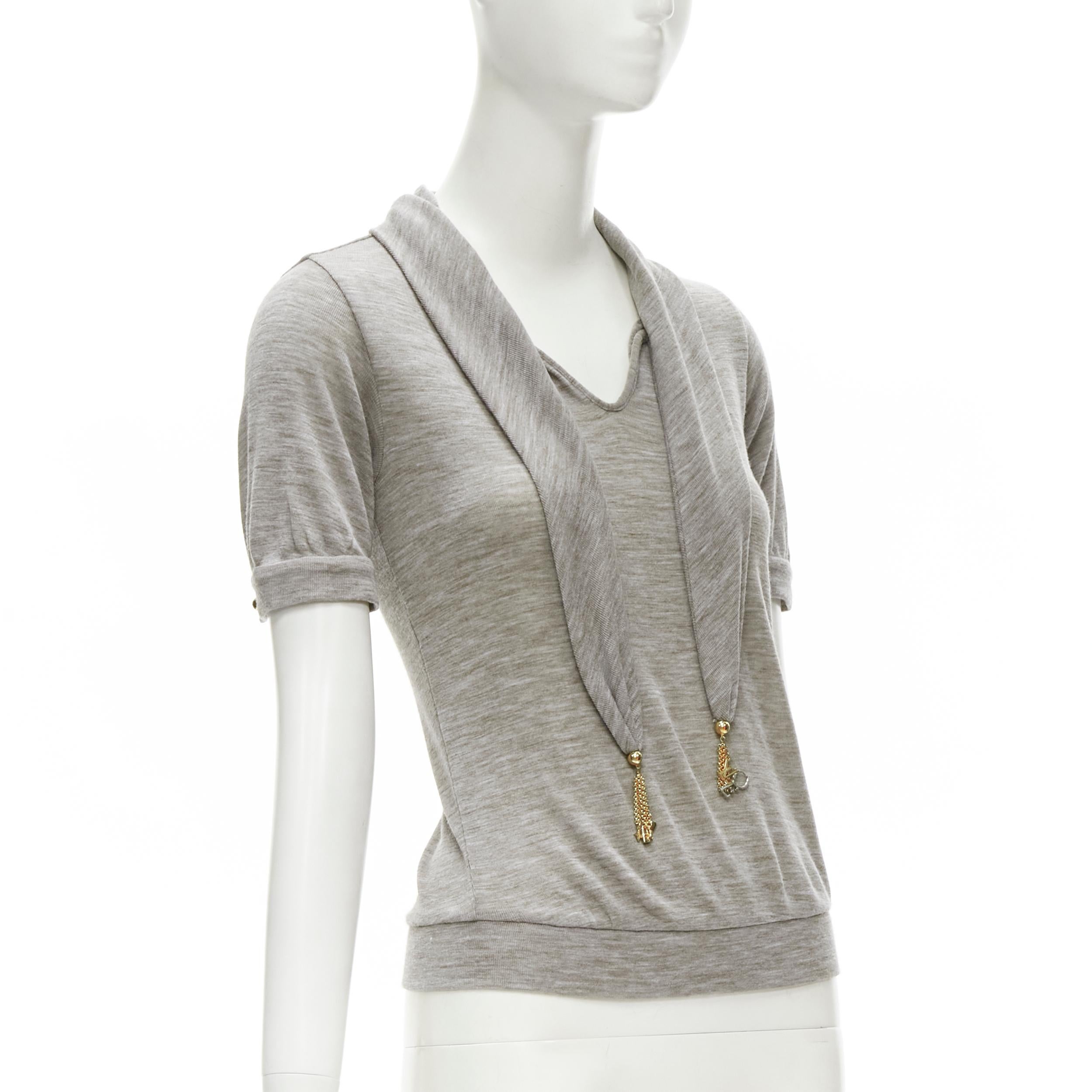 Gray LOUIS VUITTON heather grey LVOE tassel charm scarf collar pullover top  S For Sale