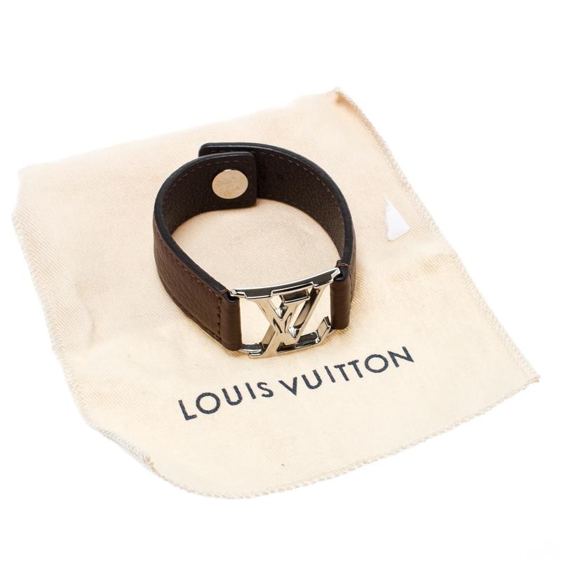 Men's Louis Vuitton Hockenheim Brown Leather Silver Tone Bracelet