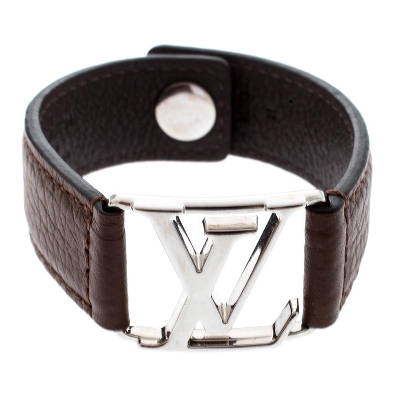 Louis Vuitton Hockenheim Brown Leather Silver Tone Bracelet