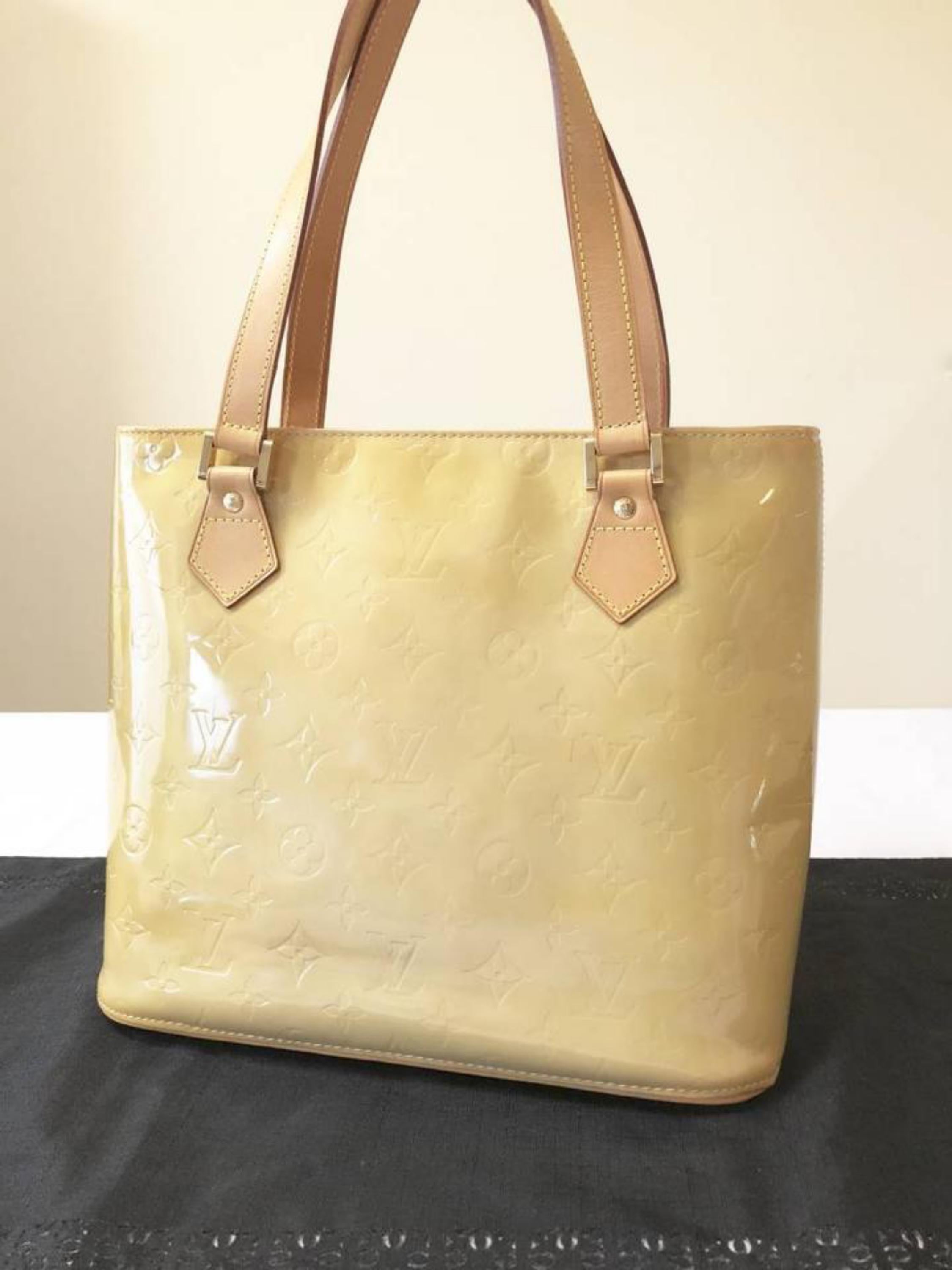 Louis Vuitton Houston Monogram Vernis Zip 229314 Yellow Patent Leather Tote For Sale 1
