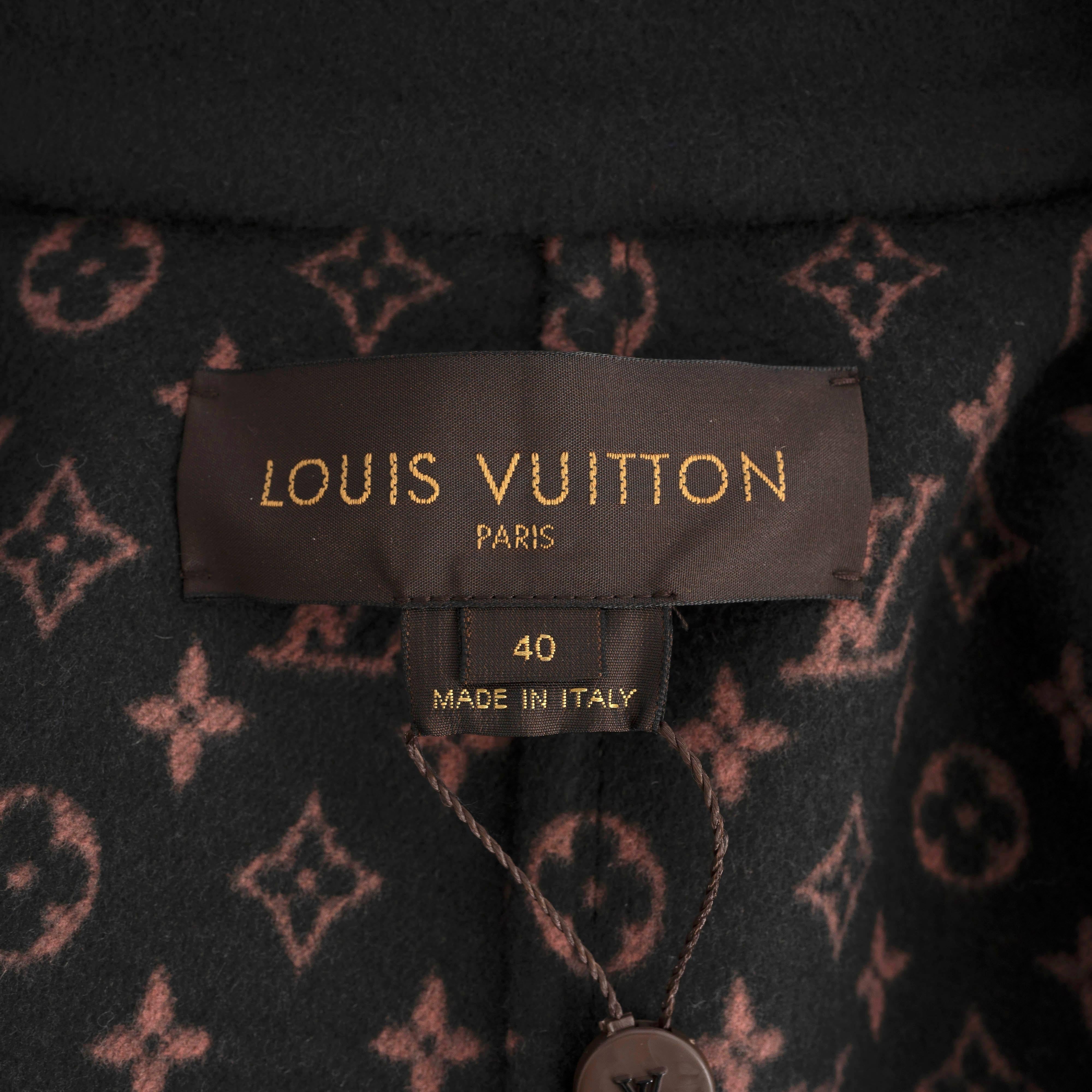 LOUIS VUITTON hunter green wool 2017 LEATHER DETAILED PEACOAT Coat Jacket 40 M 1