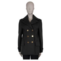 LOUIS VUITTON hunter green wool 2017 LEATHER DETAILED PEACOAT Coat Jacket 40 M