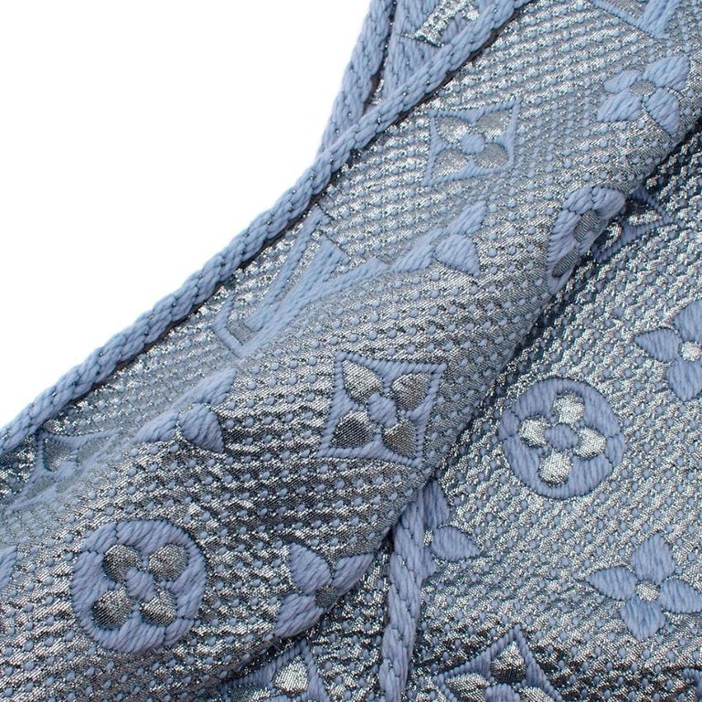 LOUIS VUITTON Wool Silk Logomania Duo Scarf Blue 629057