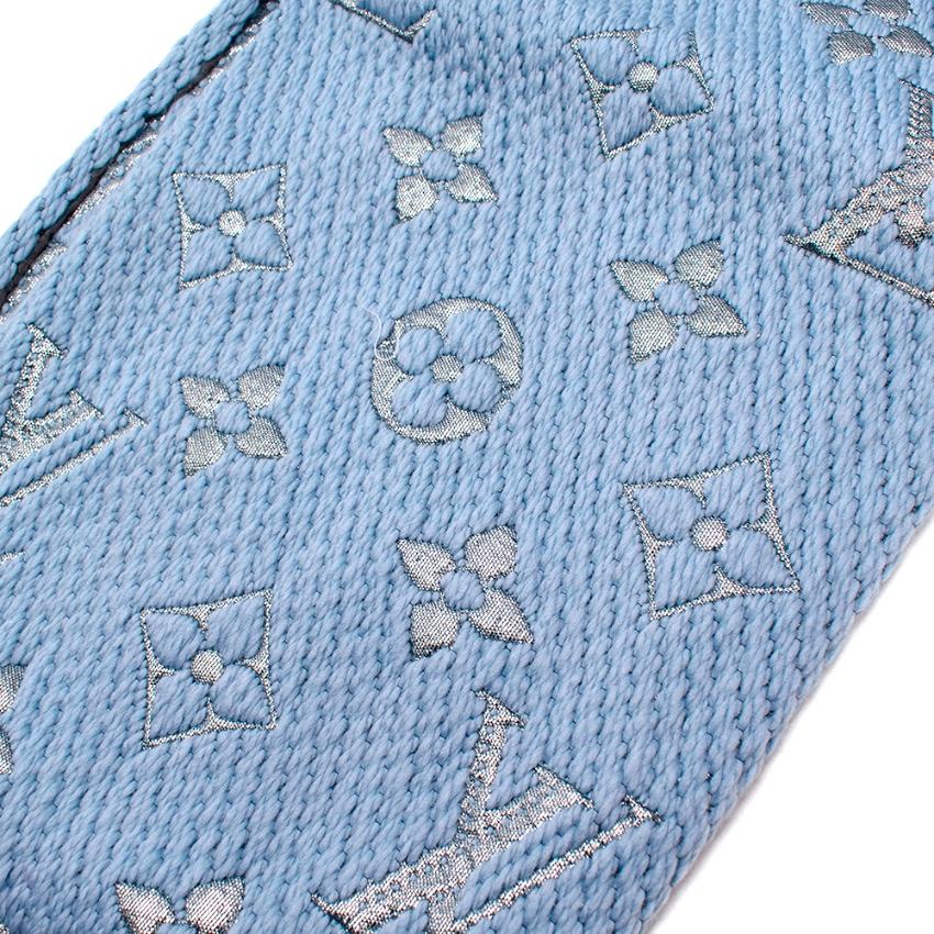 Louis Vuitton Ice Blue Wool & Silk Blend Logomania Shine Scarf In New Condition In London, GB