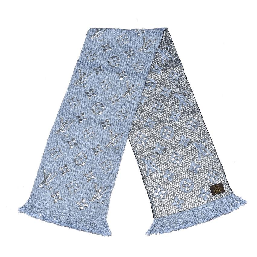 Women's or Men's Louis Vuitton Ice Blue Wool & Silk Blend Logomania Shine Scarf