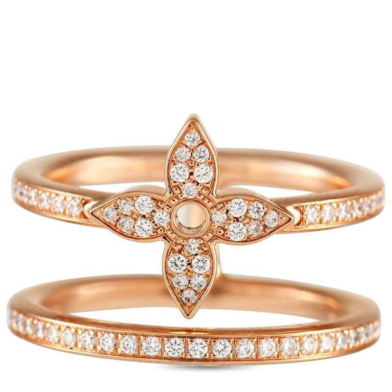 Louis Vuitton Idylle Blossom Two-Row Ring, Pink Gold and Diamonds. Size 51