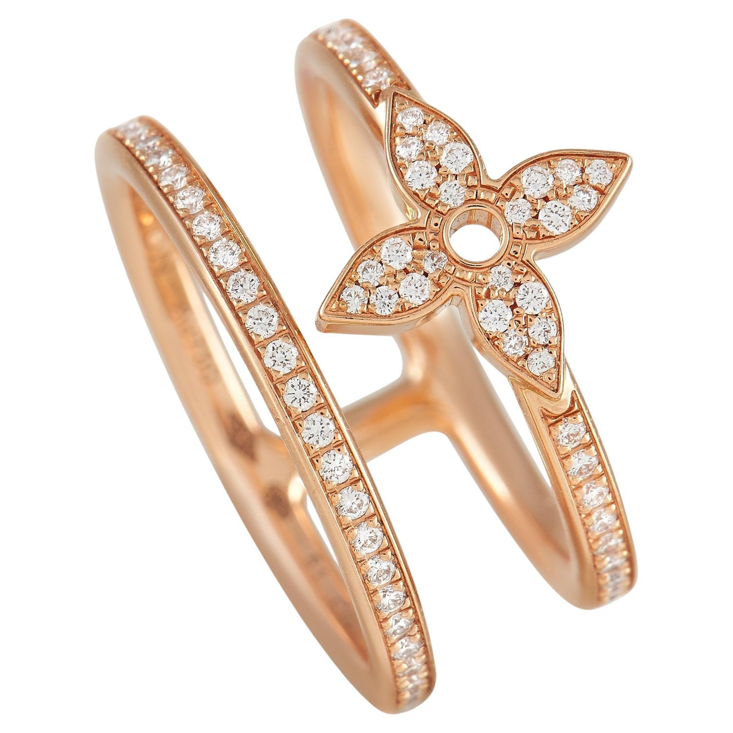 Louis Vuitton Idylle Blossom Two-Row Ring, Pink Gold and Diamonds. Size 52