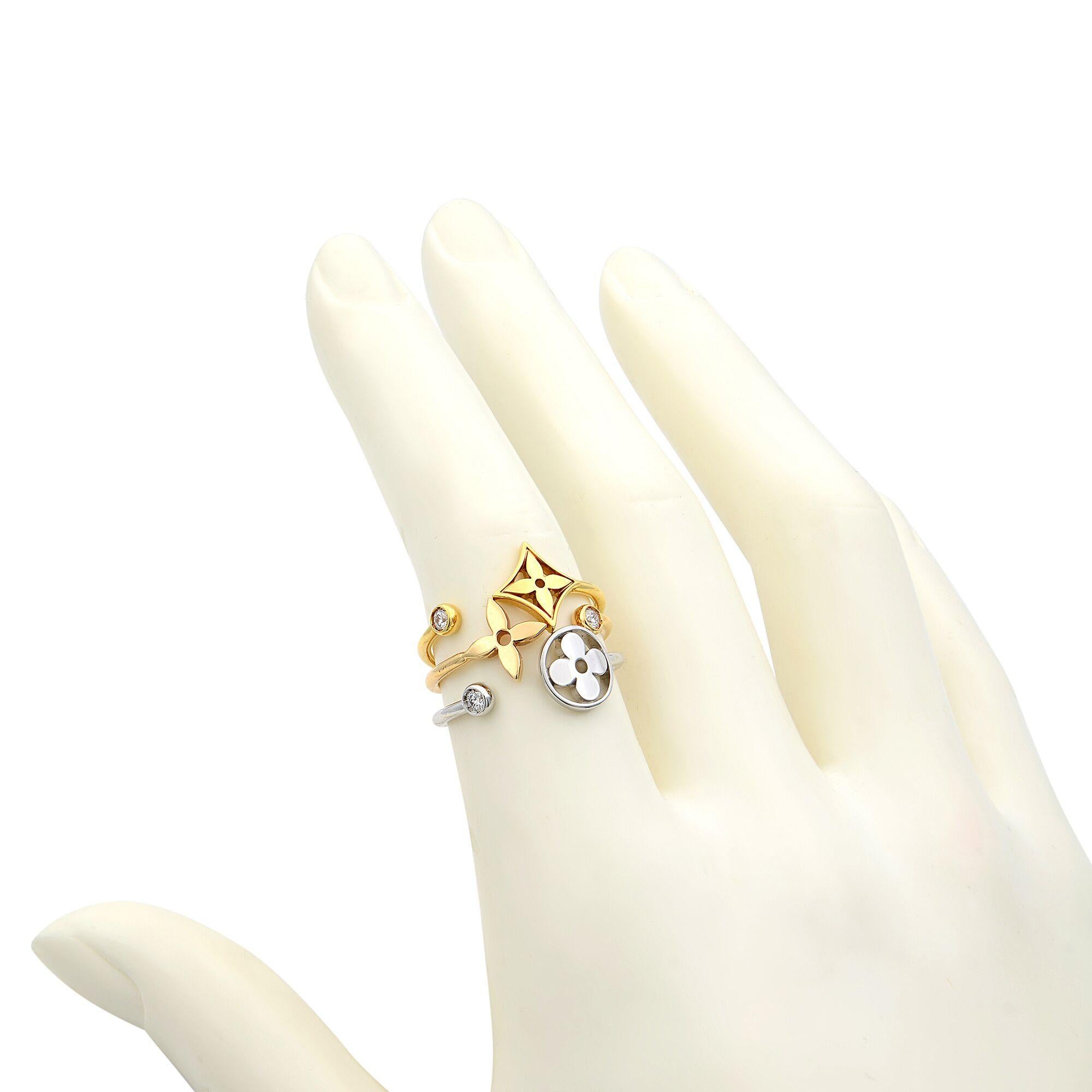 Louis Vuitton Idylle Blossom 18 Karat White Yellow and Rose Gold Ring Set In Excellent Condition In New York, NY