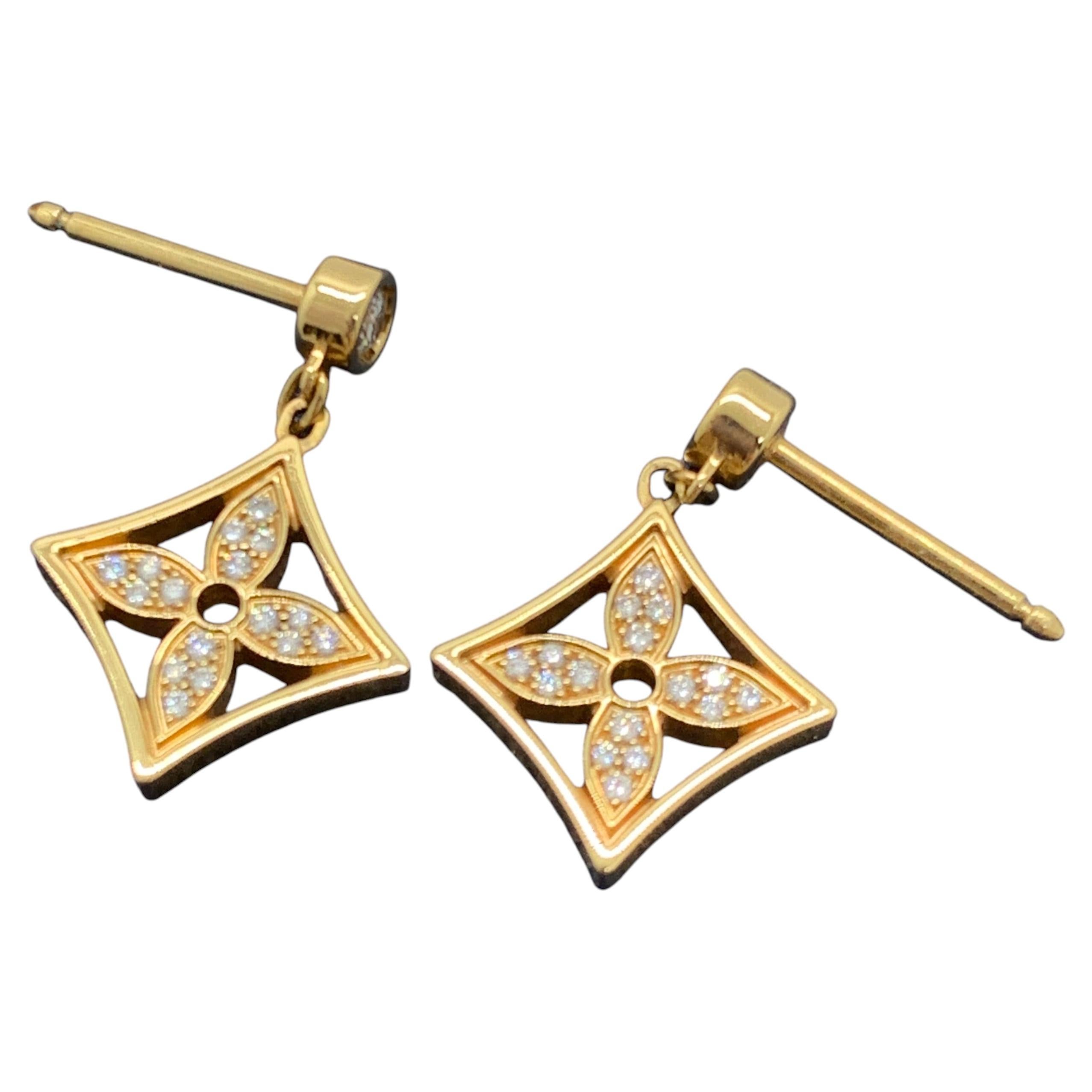 Louis Vuitton Idylle Blossom 18K Yellow Gold Diamond Monogram Drop Earrings For Sale