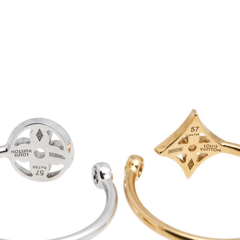 Contemporary Louis Vuitton Idylle Blossom Diamond 18K Three Tone Gold Set of 3 Rings Size 57