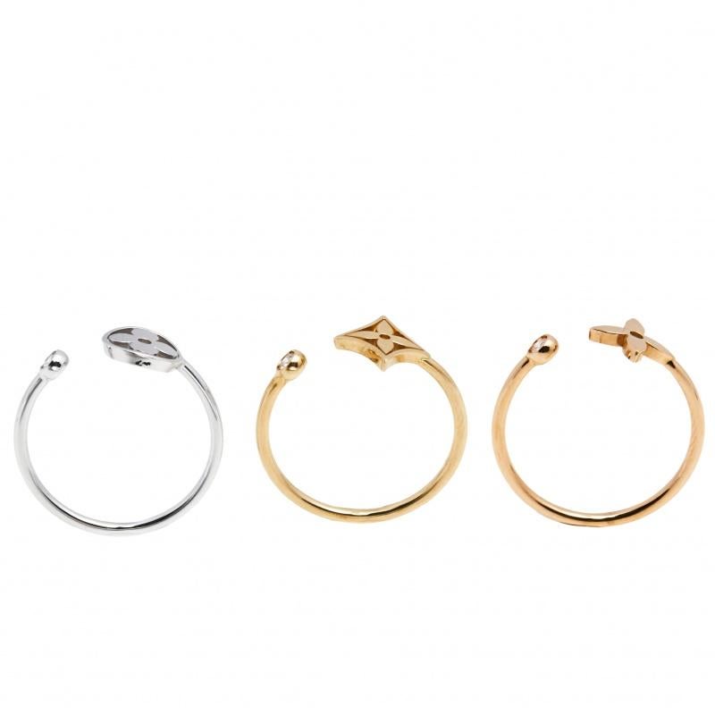 Louis Vuitton Idylle Blossom Diamond 18K Three Tone Gold Set of 3 Rings Size 57 In Good Condition In Dubai, Al Qouz 2