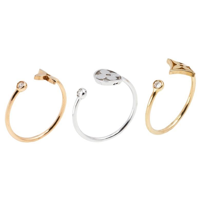 Louis Vuitton Idylle Blossom Diamond 18K Three Tone Gold Set of 3 Rings Size 57