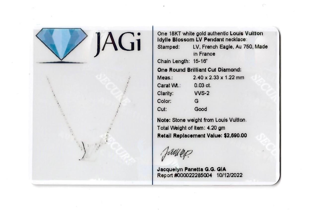 Louis Vuitton, collier pendentif Idylle Blossom LV avec diamants en or blanc en vente 5